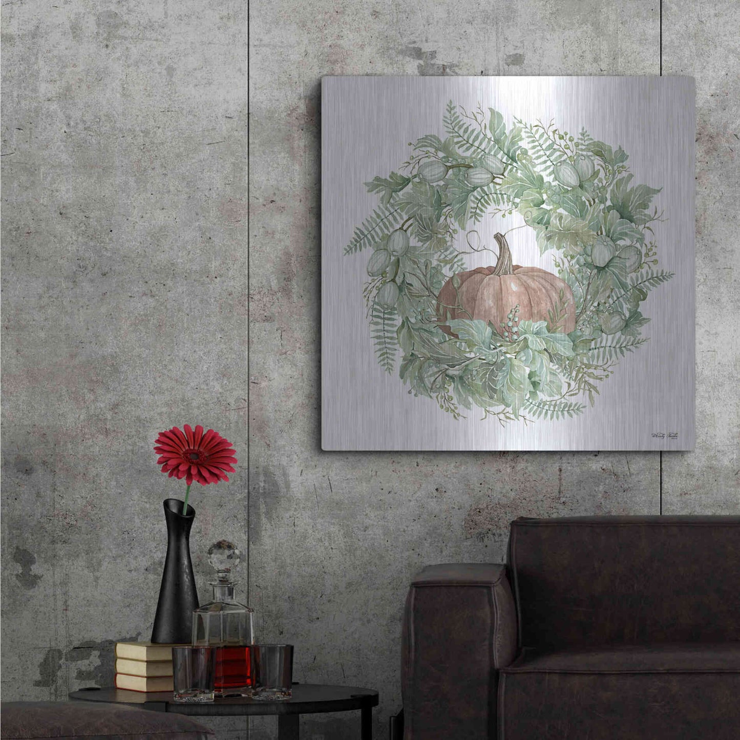 Luxe Metal Art 'Pumpkin Wreath I' by Cindy Jacobs, Metal Wall Art,36x36