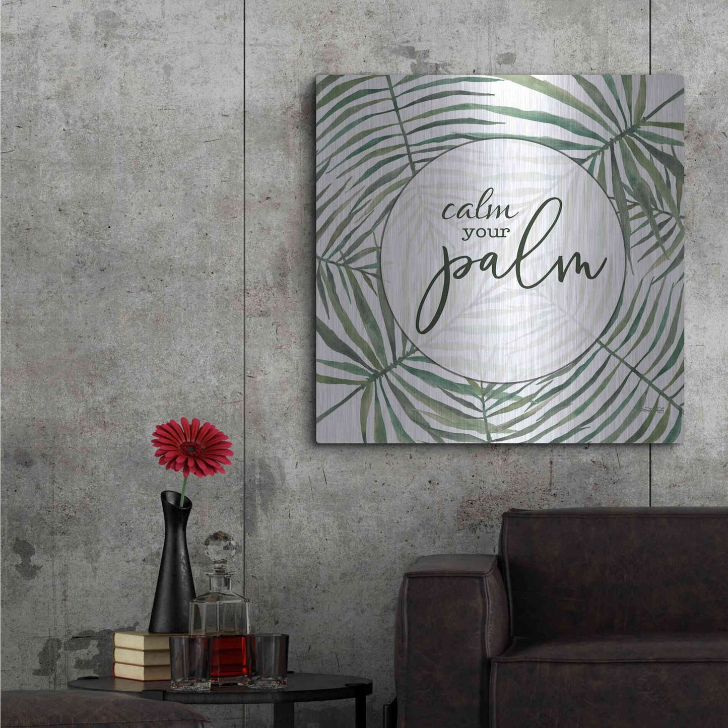 Luxe Metal Art 'Calm The Palm' by Cindy Jacobs, Metal Wall Art,36x36