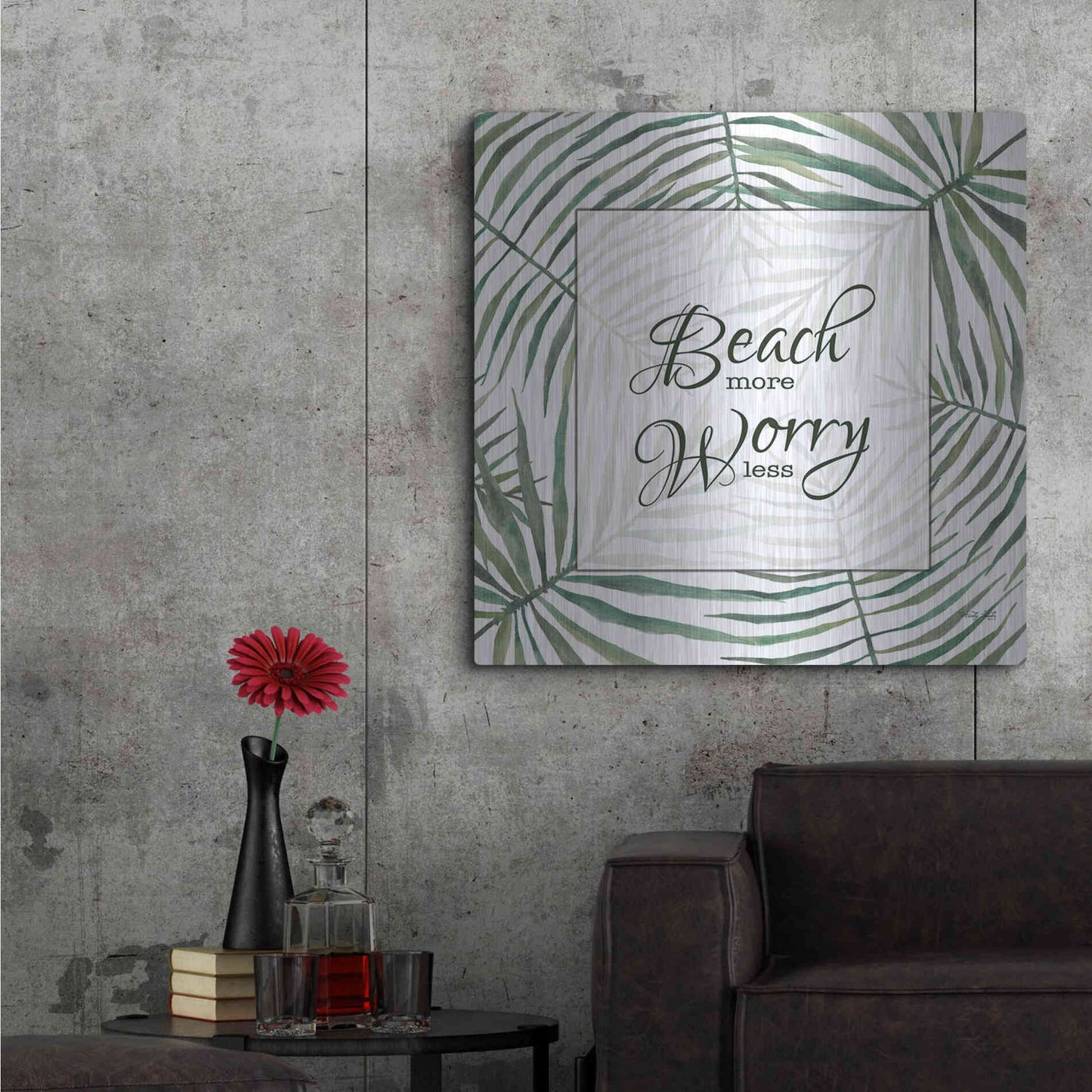 Luxe Metal Art 'Beach More, Worry Less' by Cindy Jacobs, Metal Wall Art,36x36