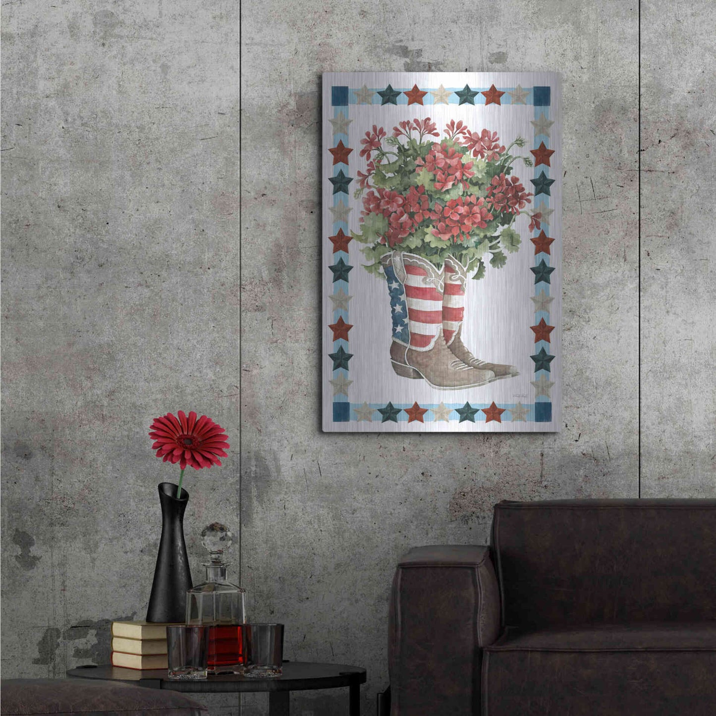 Luxe Metal Art 'Patriotic Boots' by Cindy Jacobs, Metal Wall Art,24x36
