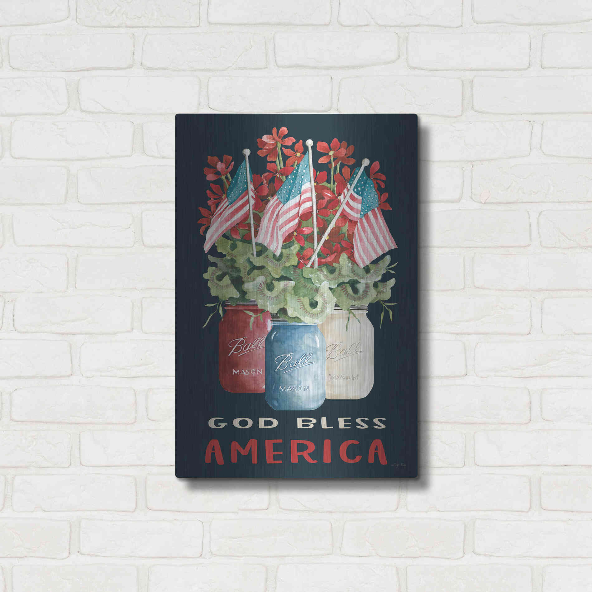 Luxe Metal Art 'God Bless America Floral' by Cindy Jacobs, Metal Wall Art,16x24