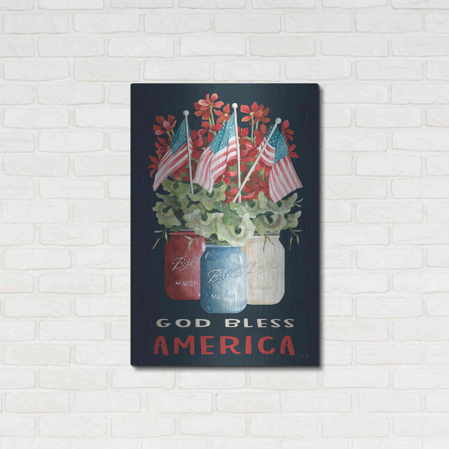 Luxe Metal Art 'God Bless America Floral' by Cindy Jacobs, Metal Wall Art,24x36