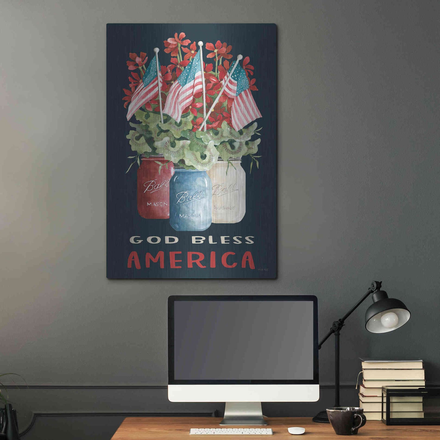 Luxe Metal Art 'God Bless America Floral' by Cindy Jacobs, Metal Wall Art,24x36