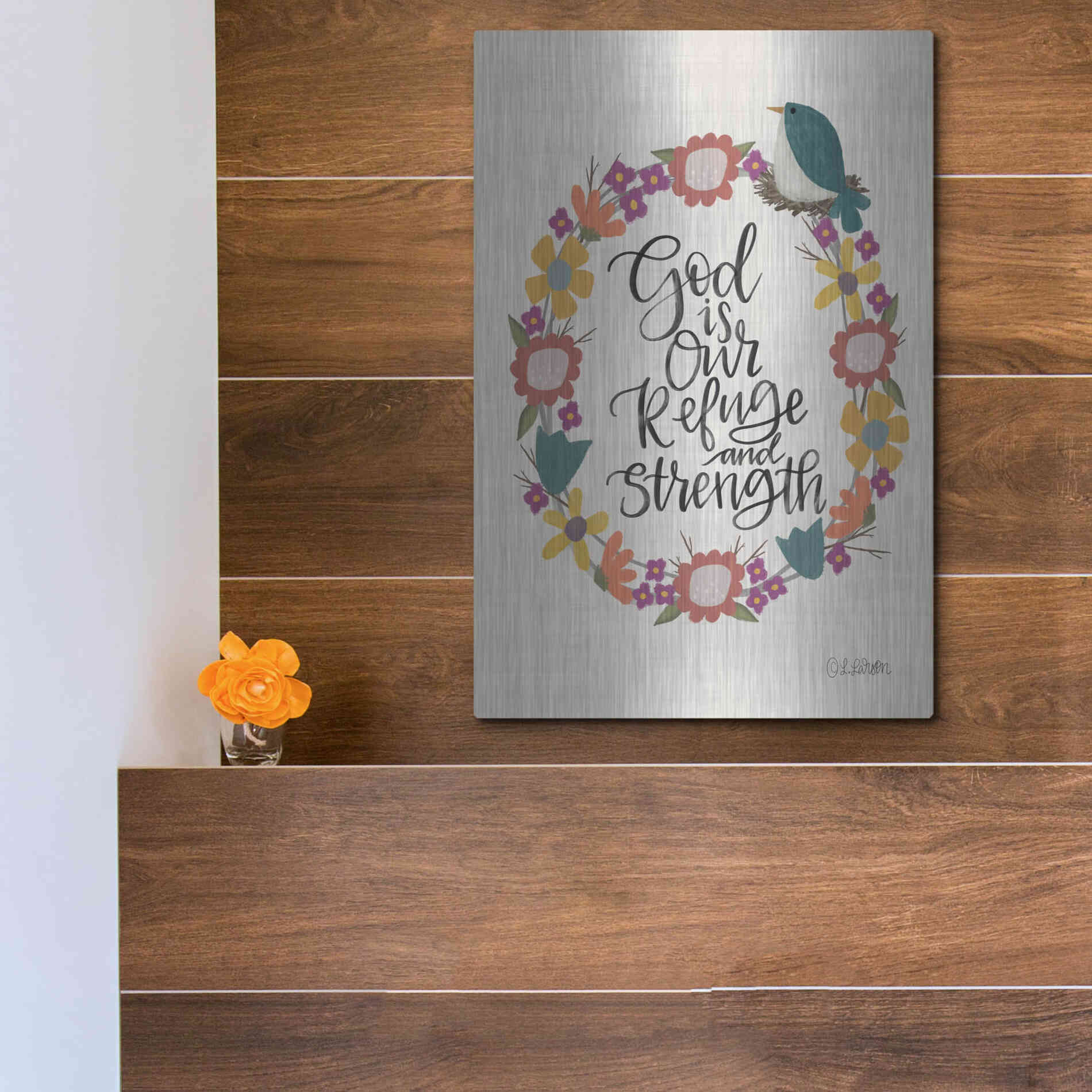 Luxe Metal Art 'God Is Our Refuge' by Lisa Larson, Metal Wall Art,12x16