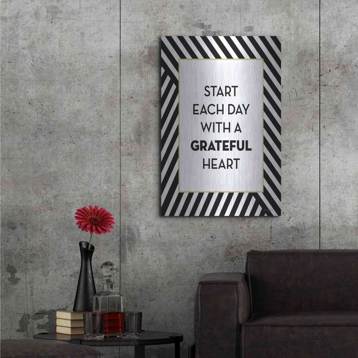 Luxe Metal Art 'Start Each Day' by Lettered & Lined, Metal Wall Art,24x36