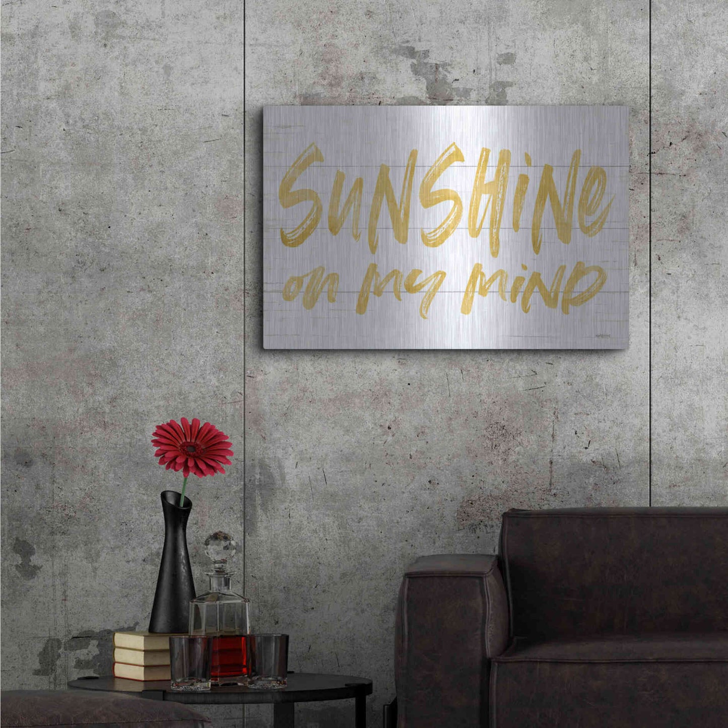 Luxe Metal Art 'Sunshine On My Mind' by Lettered & Lined, Metal Wall Art,36x24