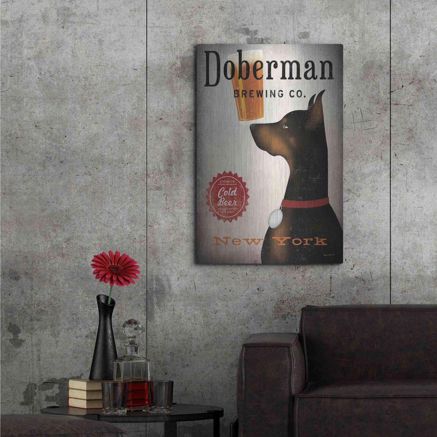Luxe Metal Art 'Doberman Brewing Company NY' by Ryan Fowler, Metal Wall Art,24x36