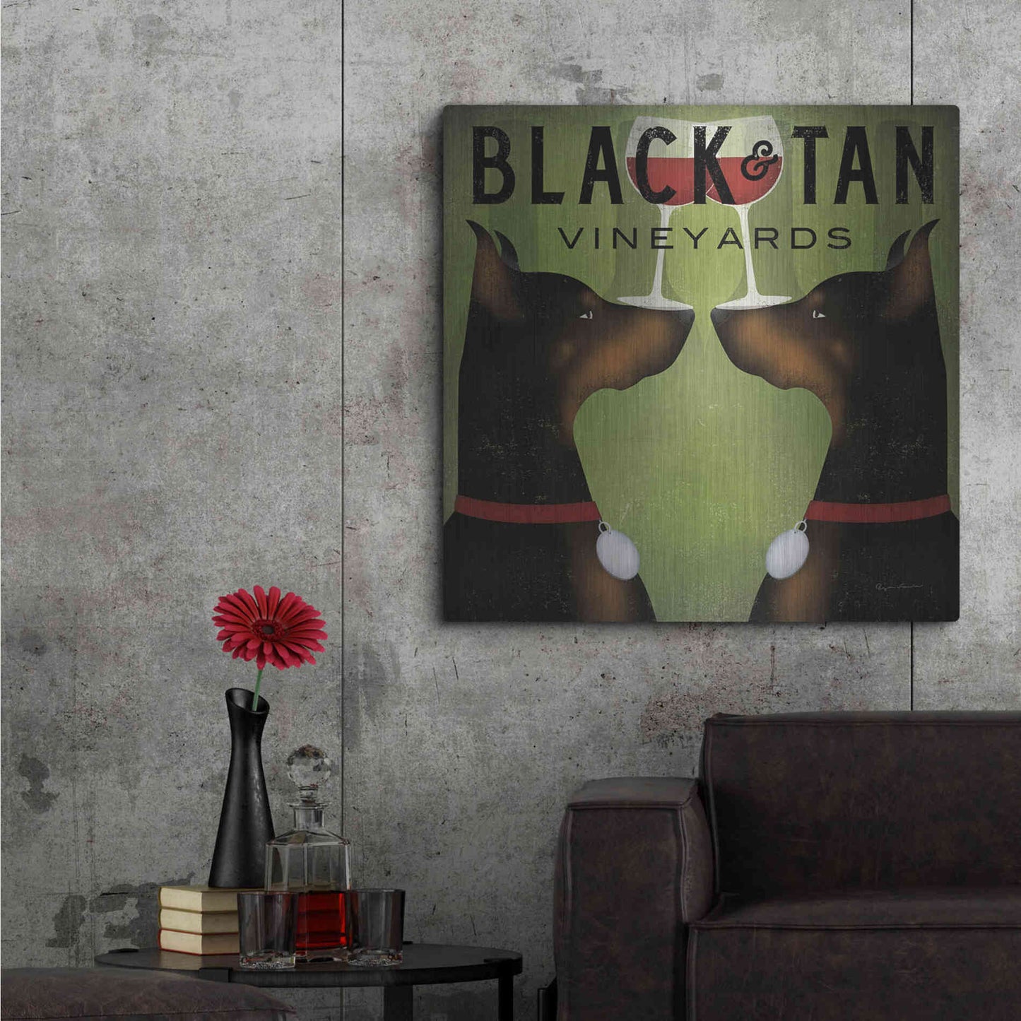 Luxe Metal Art 'Double Doberman Vineyards' by Ryan Fowler, Metal Wall Art,36x36