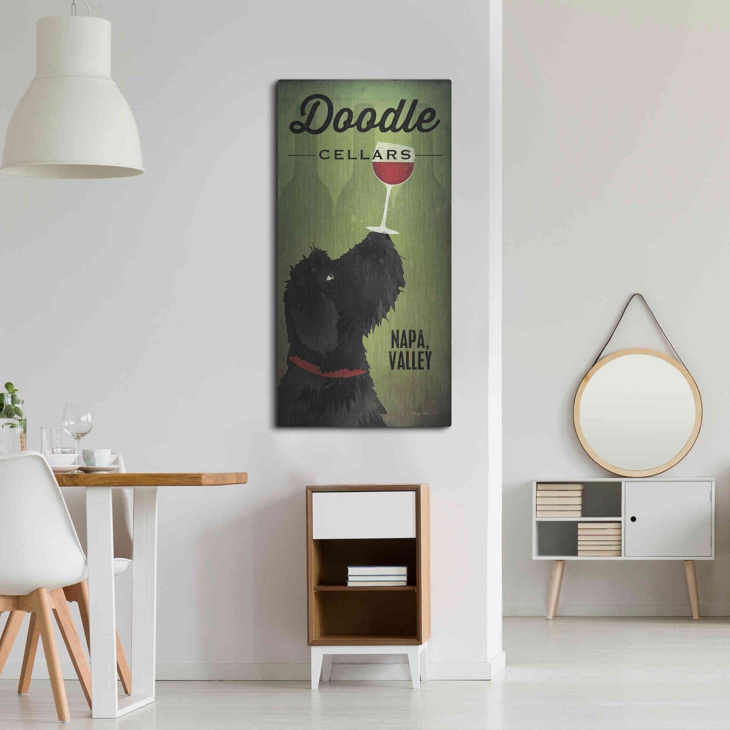 Luxe Metal Art 'Doodle Wine II Black Dog' by Ryan Fowler, Metal Wall Art,24x48