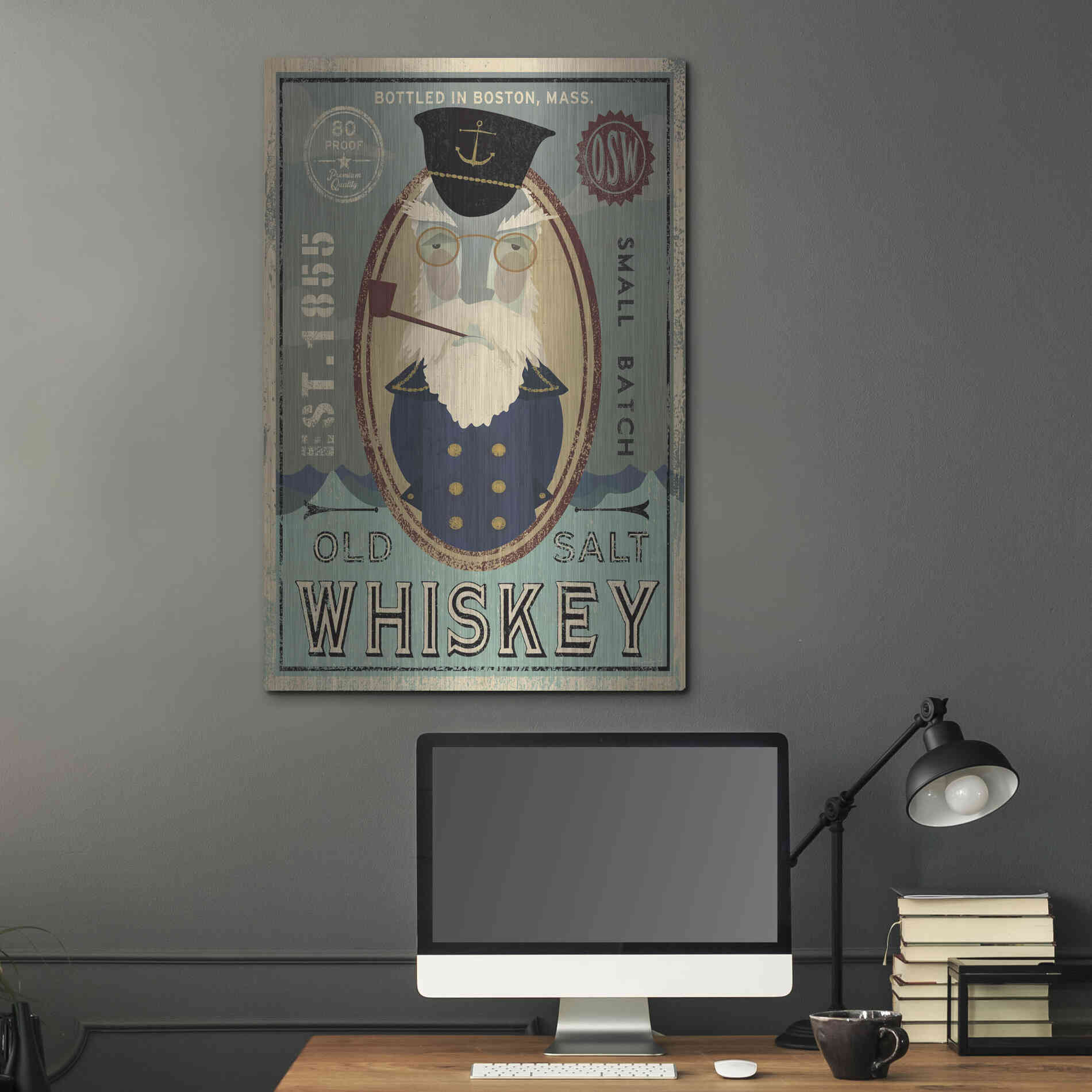 Luxe Metal Art 'Fisherman III Old Salt Whiskey' by Ryan Fowler, Metal Wall Art,24x36