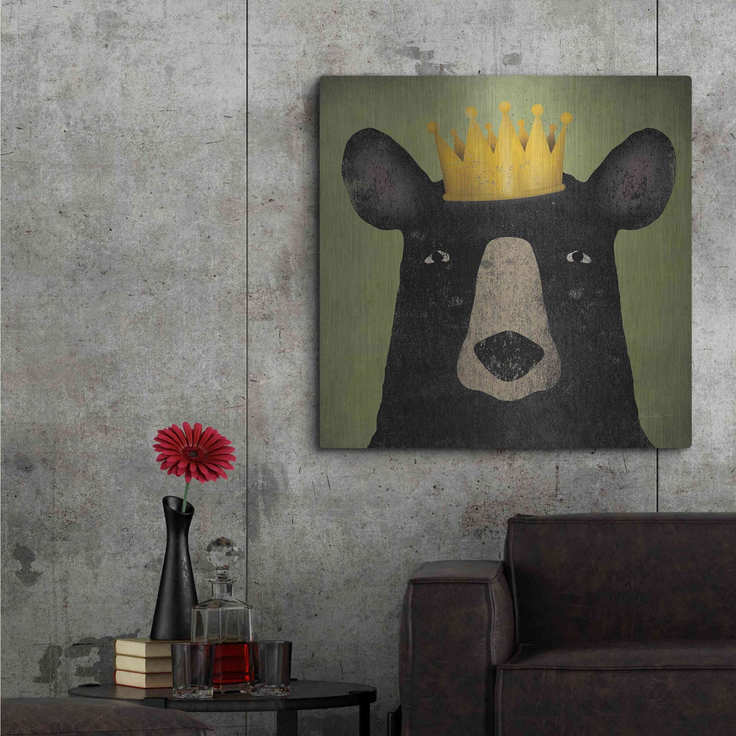 Luxe Metal Art 'The Black Bear with Crown' by Ryan Fowler, Metal Wall Art,36x36