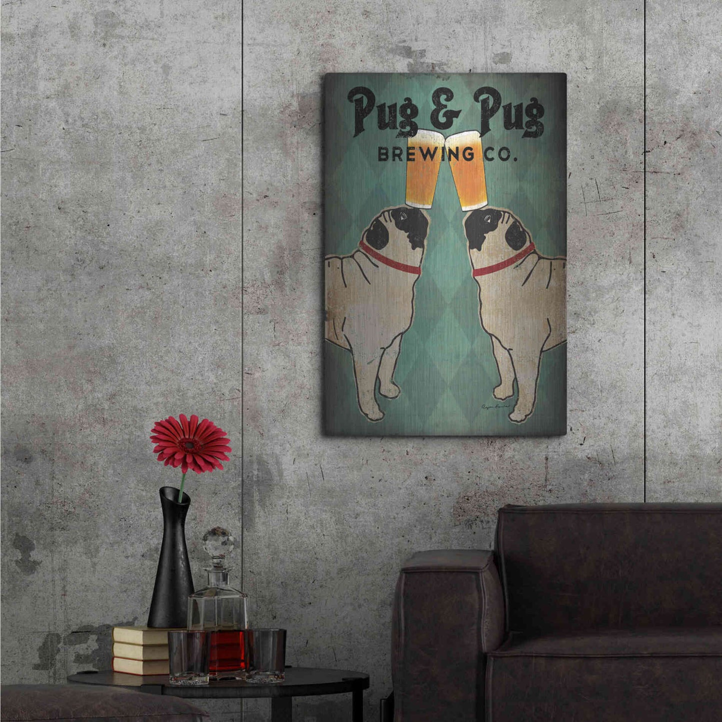 Luxe Metal Art 'Pug and Pug Brewing' by Ryan Fowler, Metal Wall Art,24x36