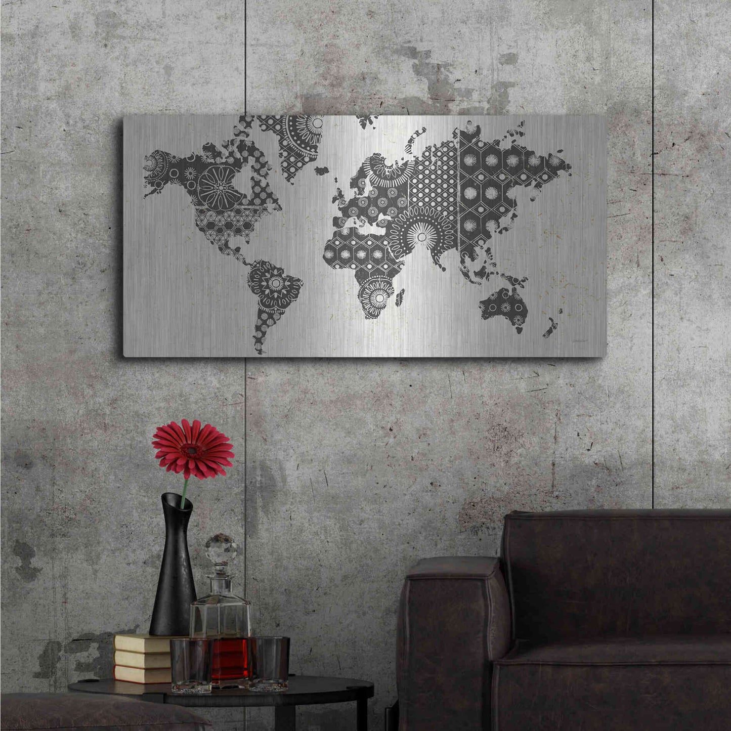 Luxe Metal Art 'Kami Map - No Border' by Kathrine Lovell, Metal Wall Art,48x24