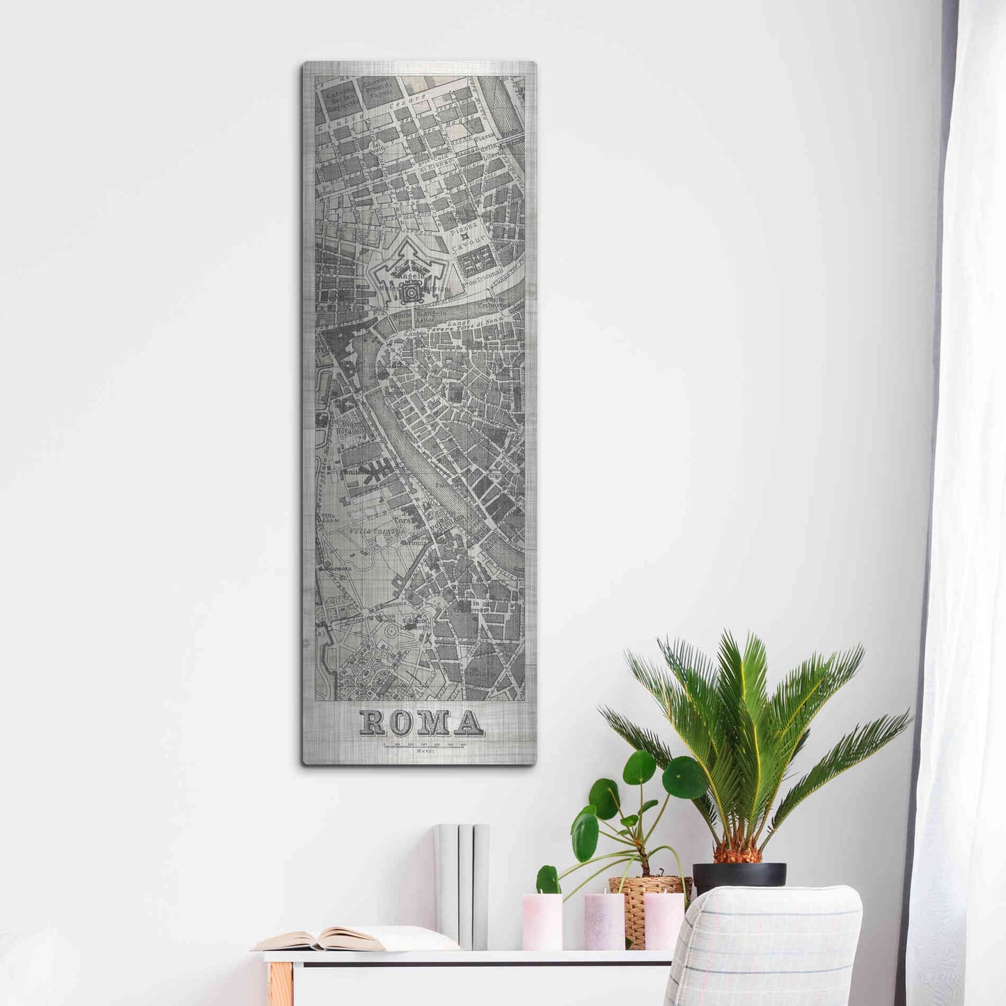Luxe Metal Art 'Roma Map Panel on Wood' by Wild Apple Portfolio, Metal Wall Art,16x48
