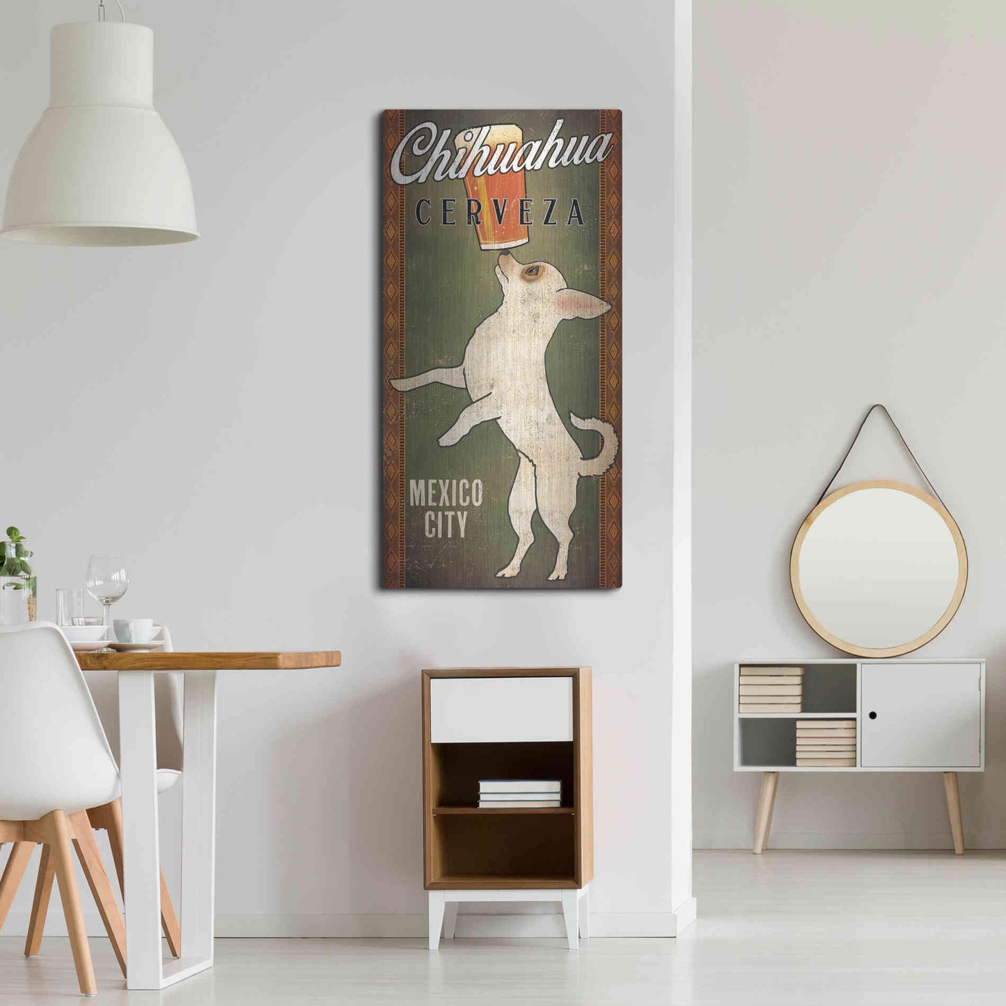 Luxe Metal Art 'White Chihuahua on Green' by Ryan Fowler, Metal Wall Art,24x48