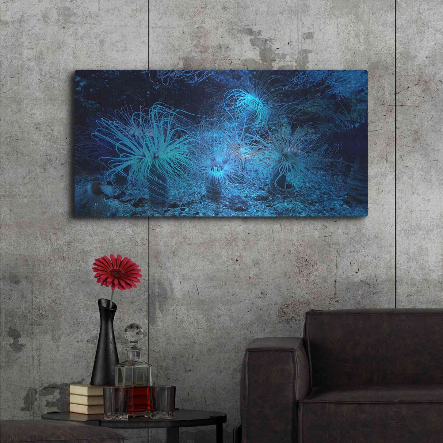 Luxe Metal Art 'Anemone Jungle' by Epic Portfolio, Metal Wall Art,48x24