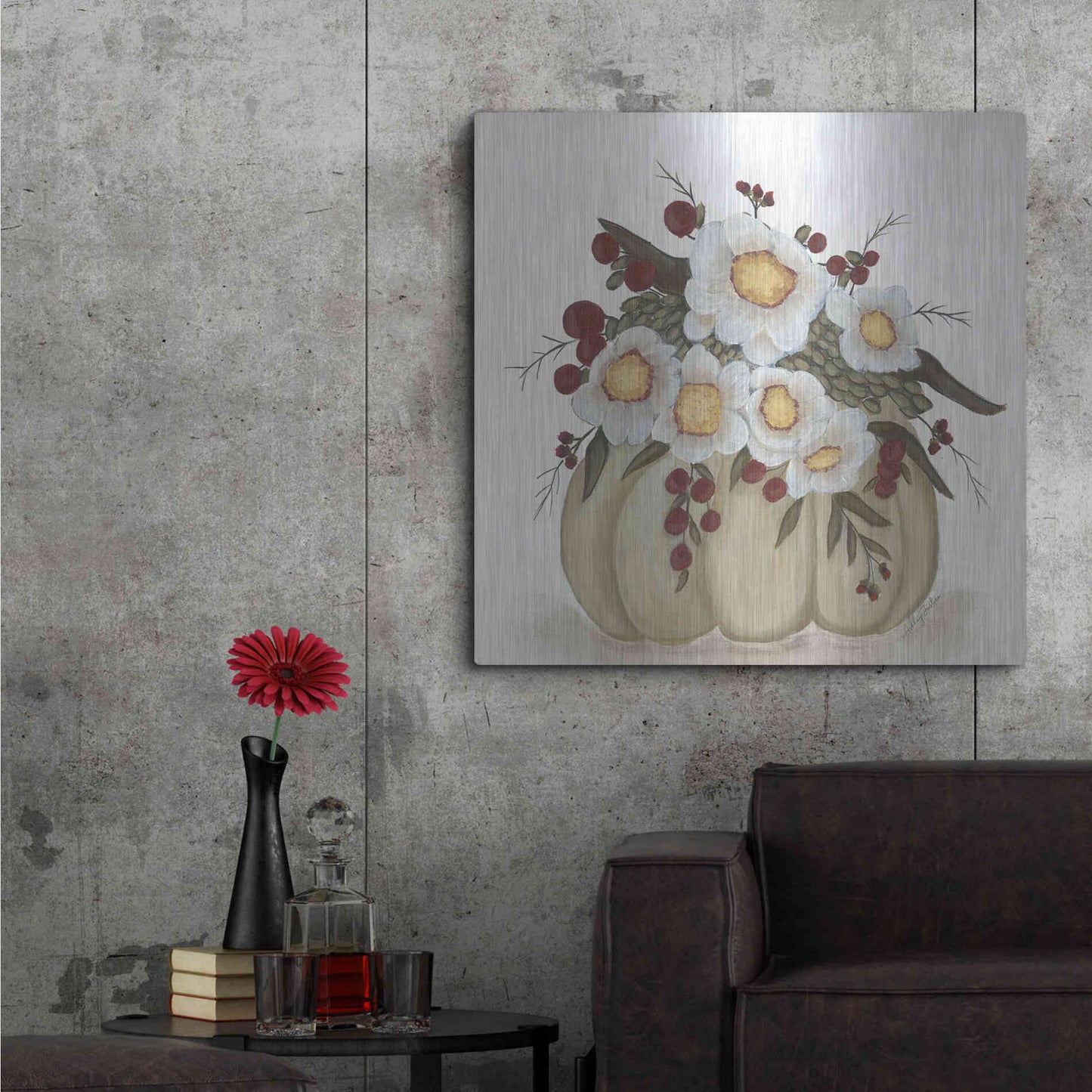 Luxe Metal Art 'Floral Pumpkin' by Ashley Justice, Metal Wall Art,36x36