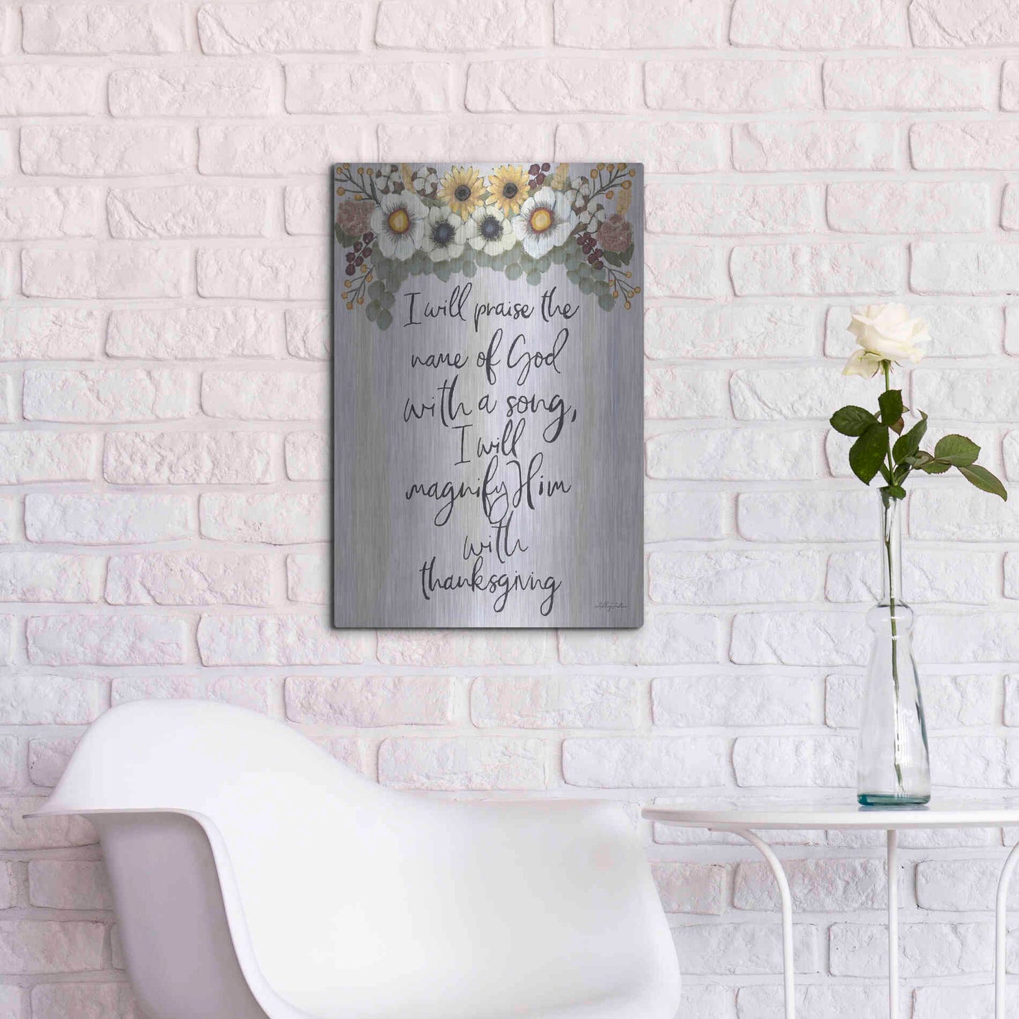 Luxe Metal Art 'I Will Praise the Name of God' by Ashley Justice, Metal Wall Art,16x24