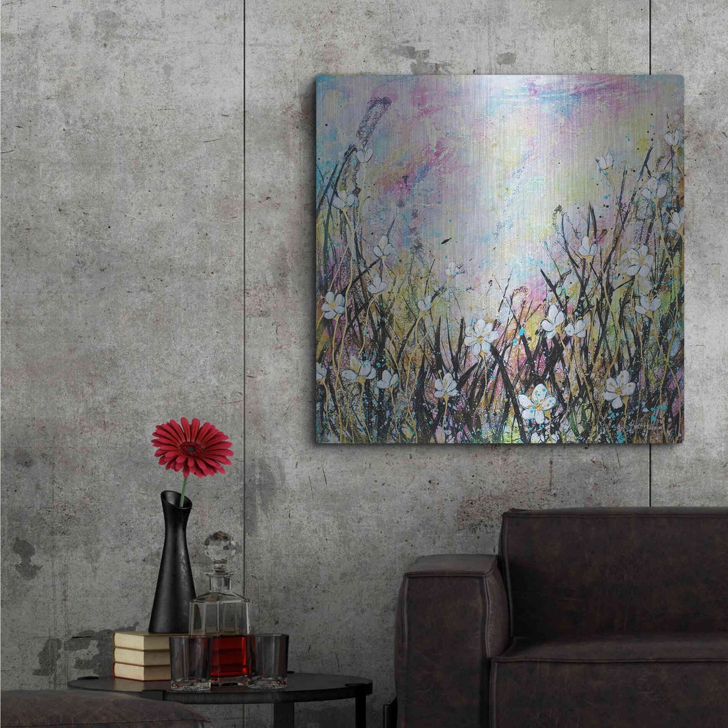 Luxe Metal Art 'Sunrise Fields' by Britt Hallowell, Metal Wall Art,36x36