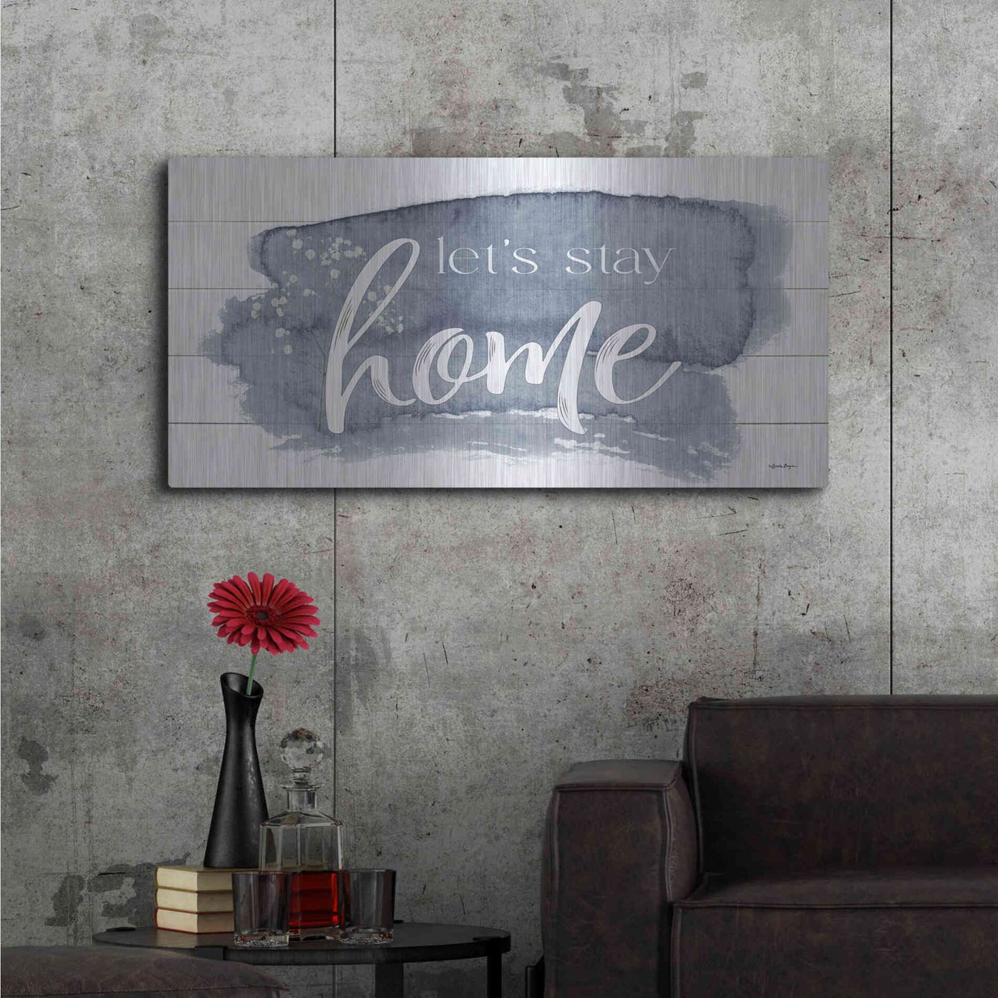 Luxe Metal Art 'Let's Stay Home 2' by Susie Boyer, Metal Wall Art,48x24