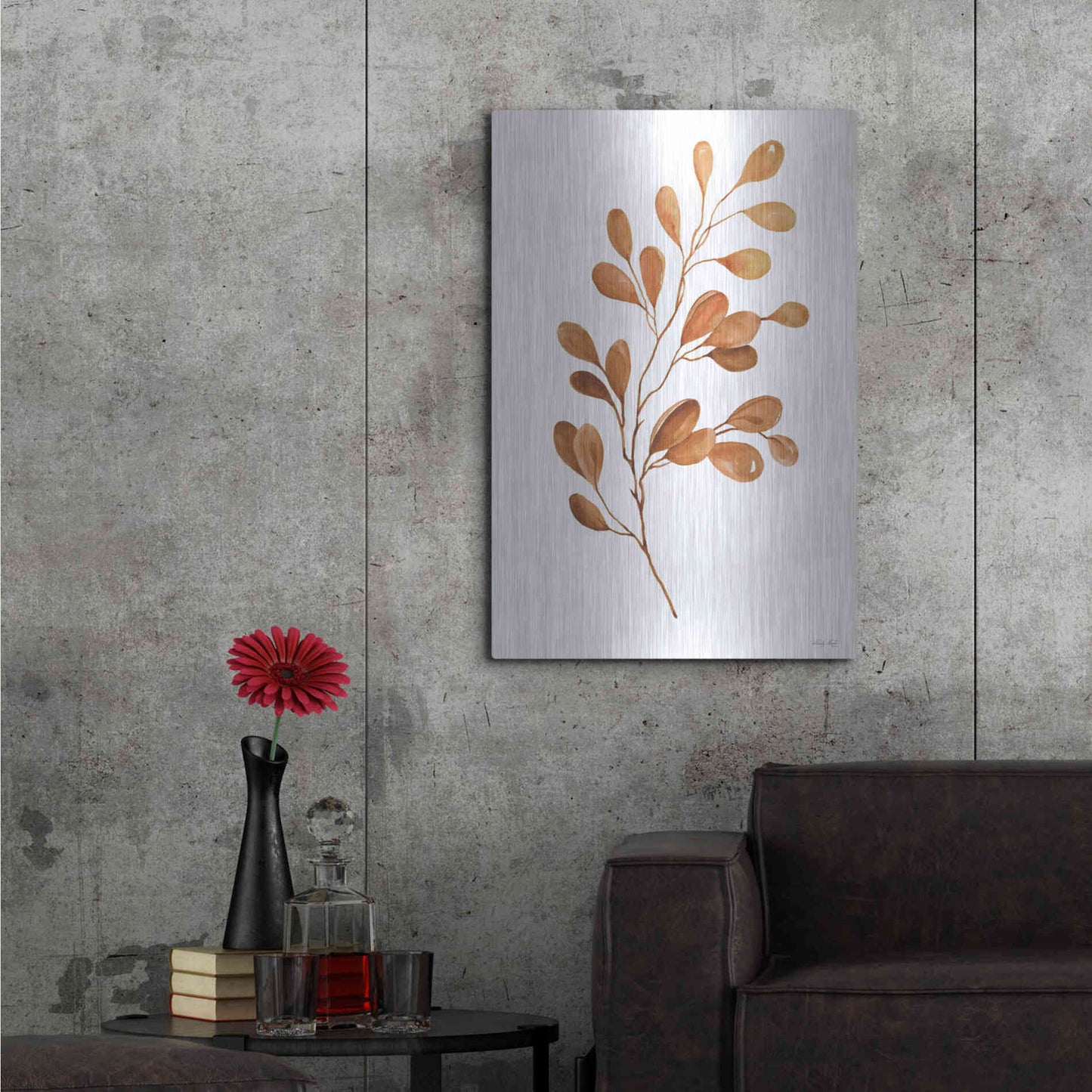 Luxe Metal Art 'Fall Leaf Stem III' by Cindy Jacobs, Metal Wall Art,24x36