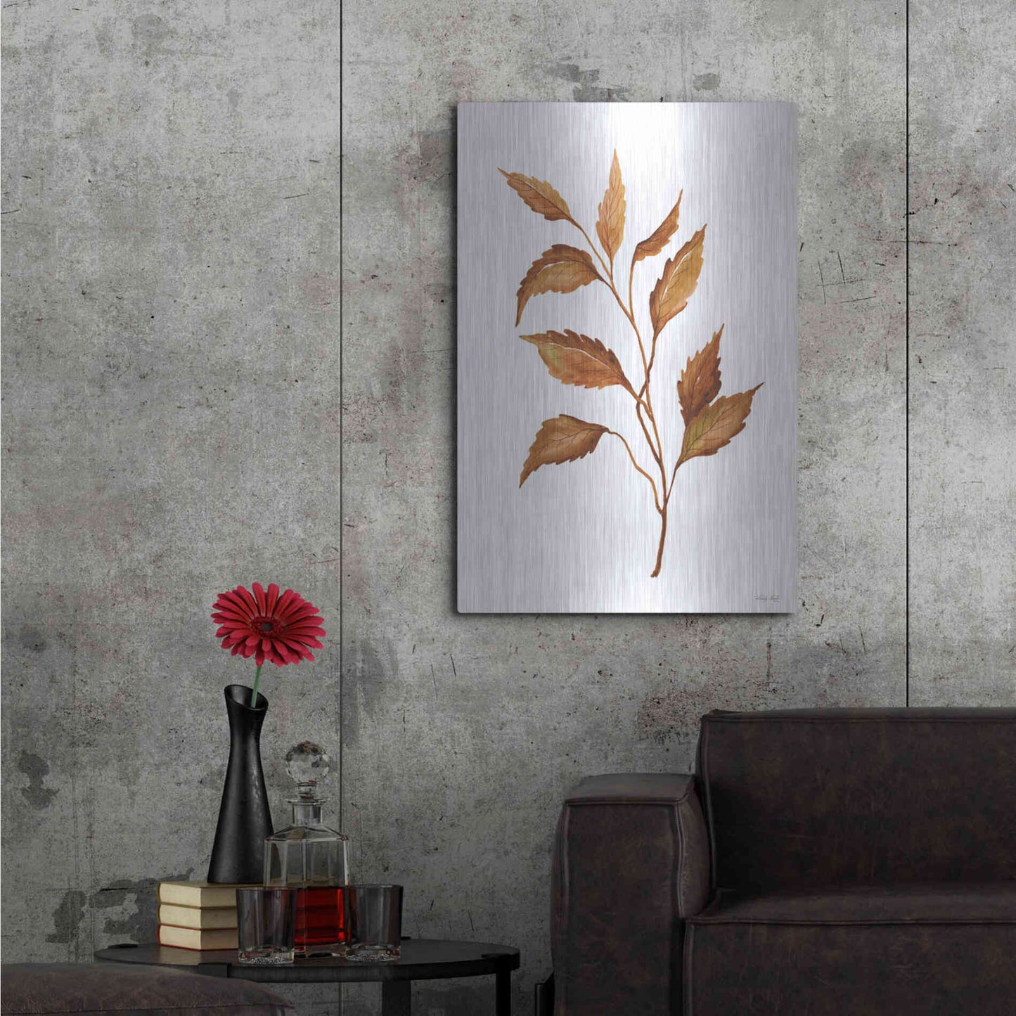 Luxe Metal Art 'Fall Leaf Stem IV' by Cindy Jacobs, Metal Wall Art,24x36