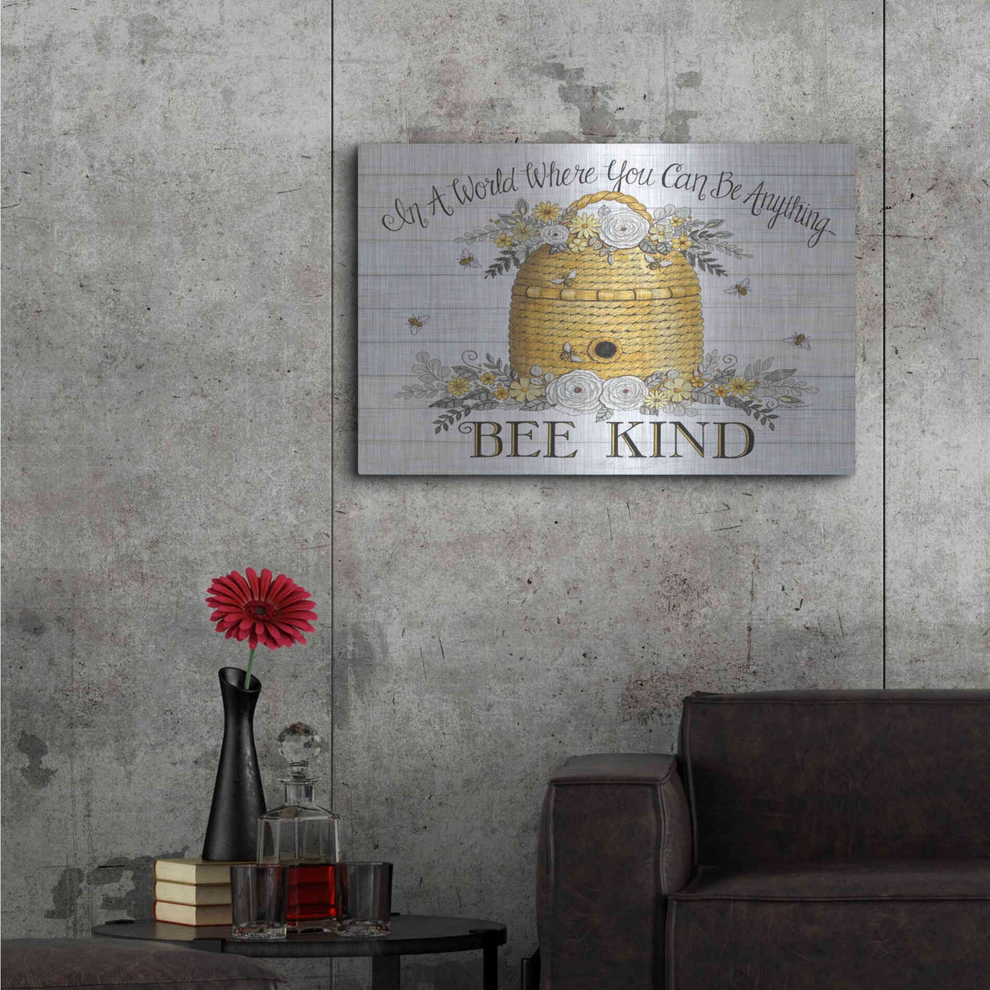 Luxe Metal Art 'Bee Kind Bee Hive' by Deb Strain, Metal Wall Art,36x24