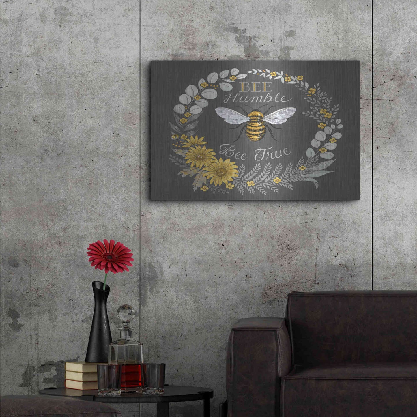 Luxe Metal Art 'Bee Humble, Bee True' by Deb Strain, Metal Wall Art,36x24