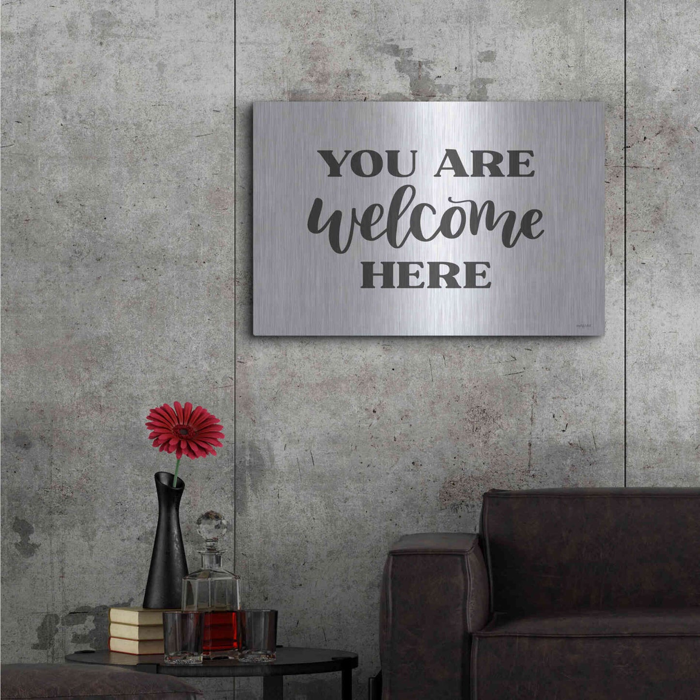 Luxe Metal Art 'You Are Welcome Here ' by Imperfect Dust, Metal Wall Art,36x24