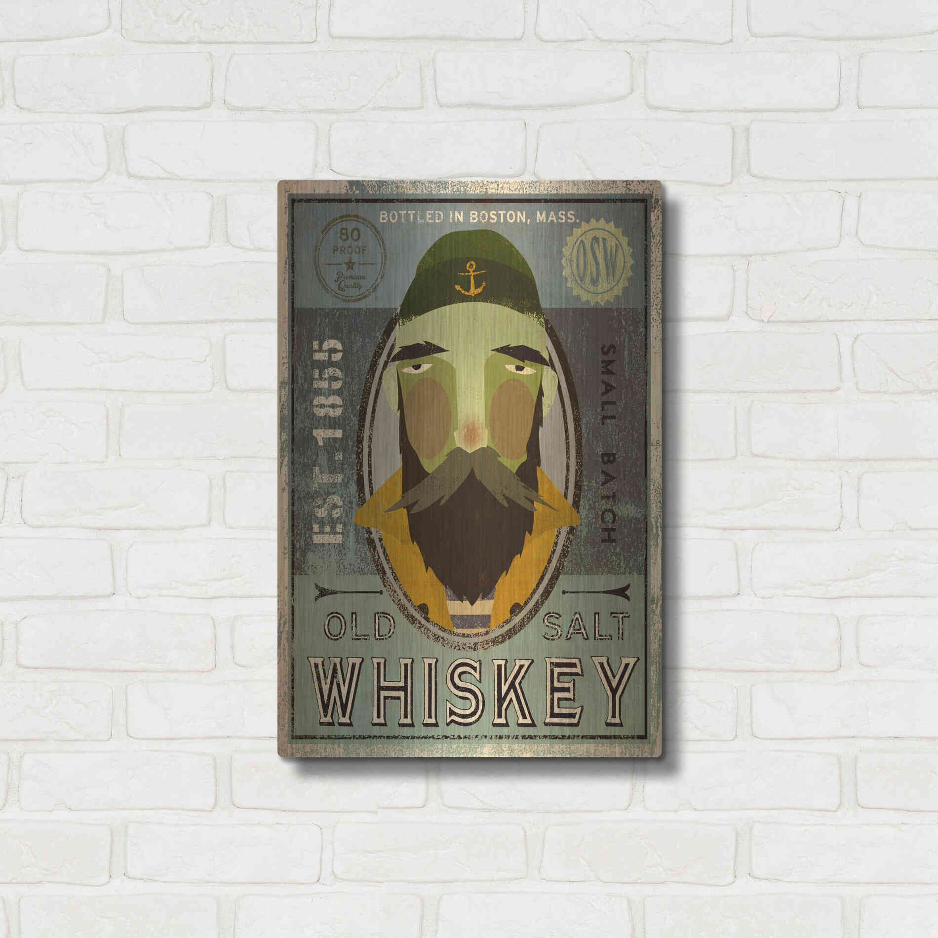 Luxe Metal Art 'Fisherman V Old Salt Whiskey' by Ryan Fowler, Metal Wall Art,16x24