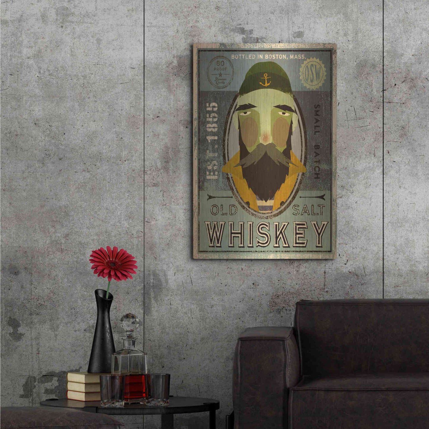 Luxe Metal Art 'Fisherman V Old Salt Whiskey' by Ryan Fowler, Metal Wall Art,24x36