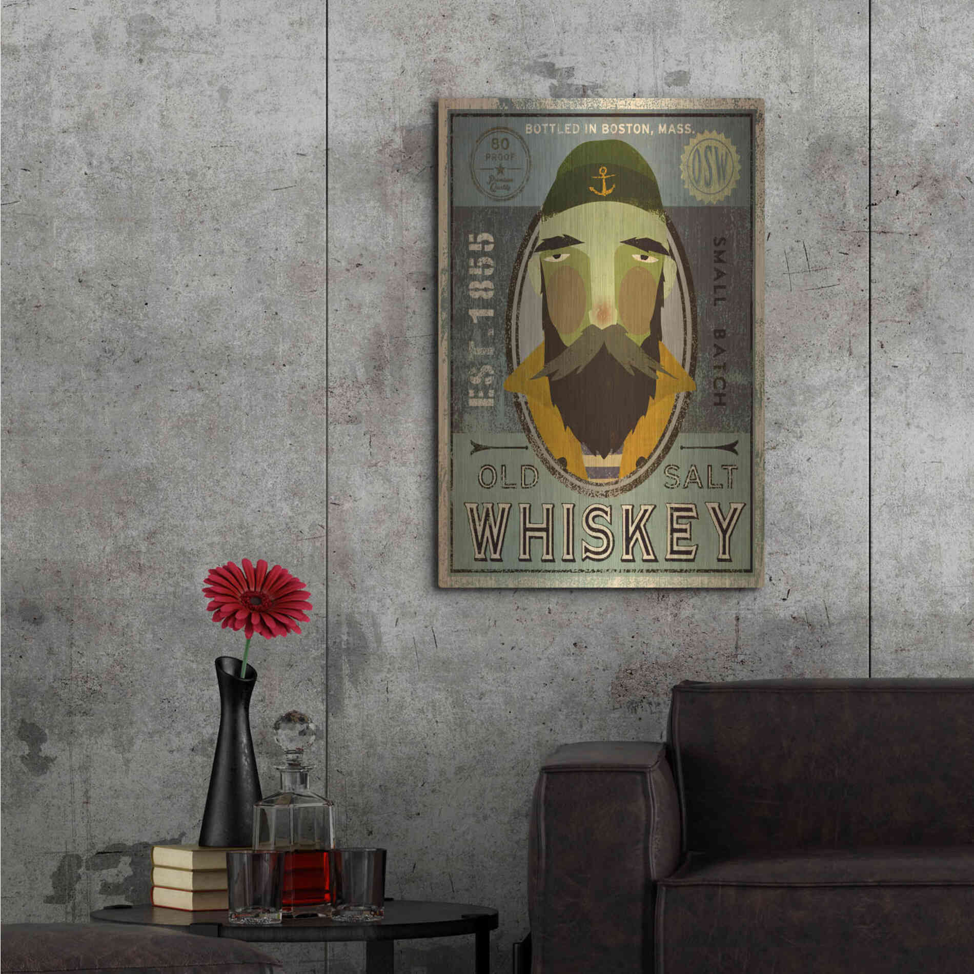 Luxe Metal Art 'Fisherman V Old Salt Whiskey' by Ryan Fowler, Metal Wall Art,24x36