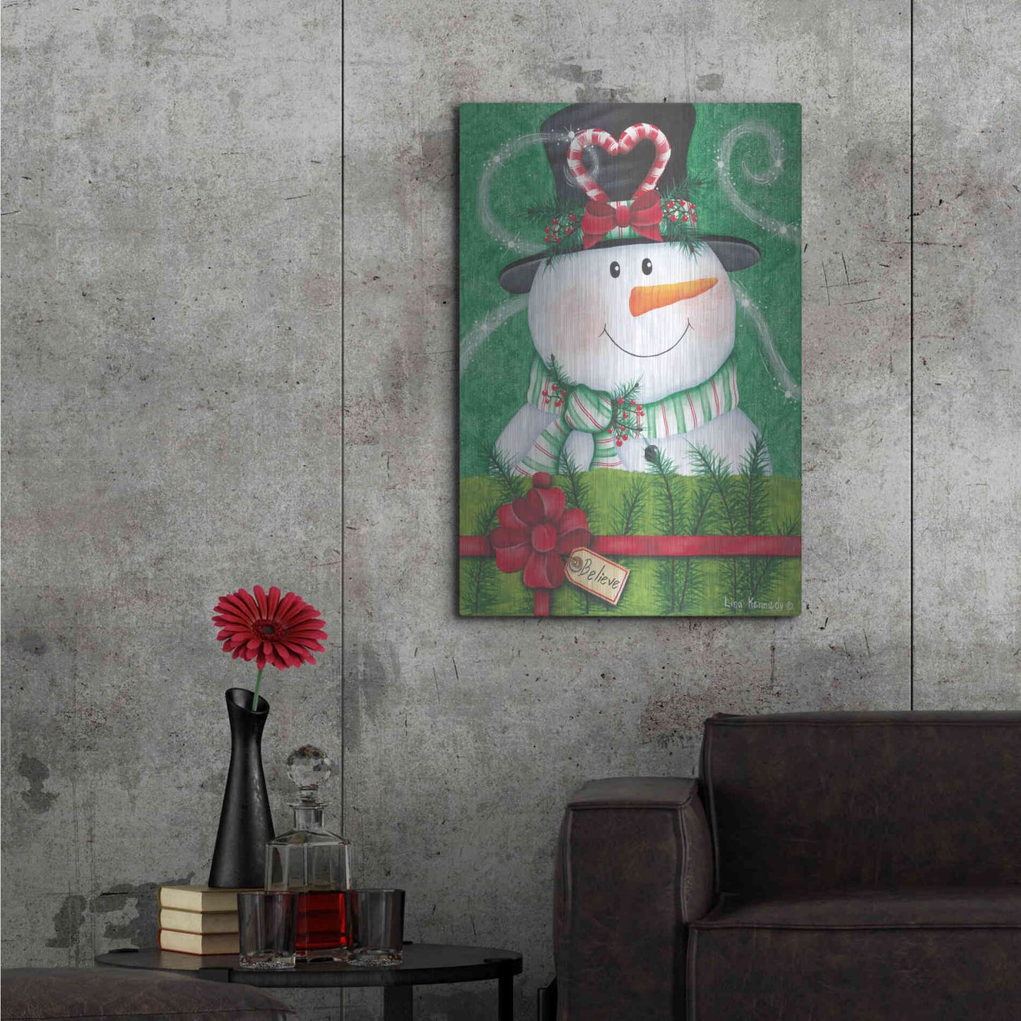 Luxe Metal Art 'Snowman Gift' by Lisa Kennedy, Metal Wall Art,24x36