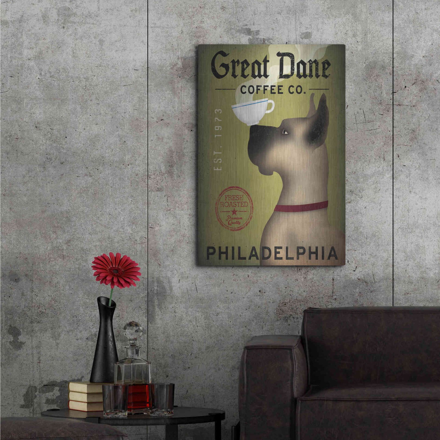 Luxe Metal Art 'Great Dane Coffee Philadelphia' by Ryan Fowler, Metal Wall Art,24x36