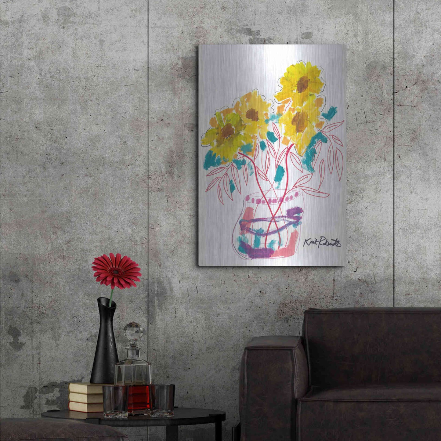 Luxe Metal Art 'Sunny Blooms' by Kait Roberts, Metal Wall Art,24x36