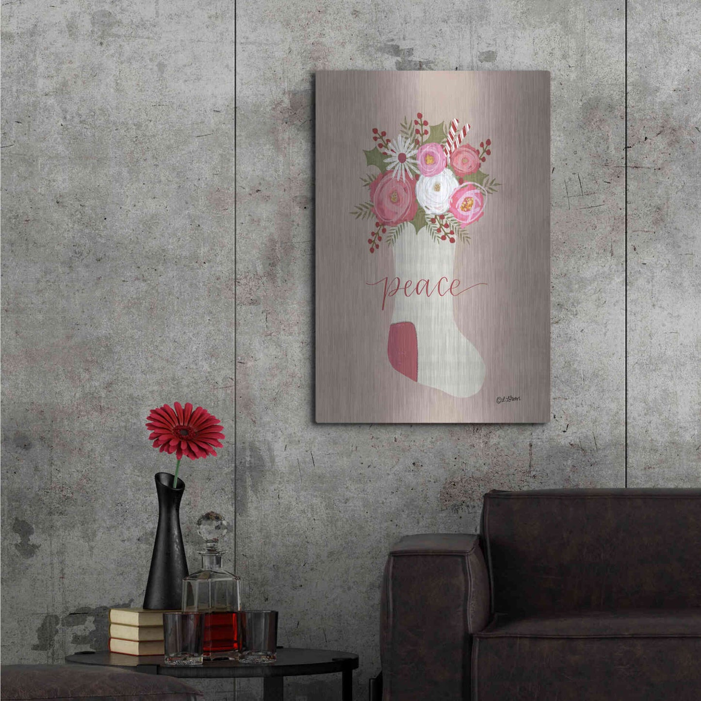 Luxe Metal Art 'Peace Christmas Stocking' by Lisa Larson, Metal Wall Art,24x36