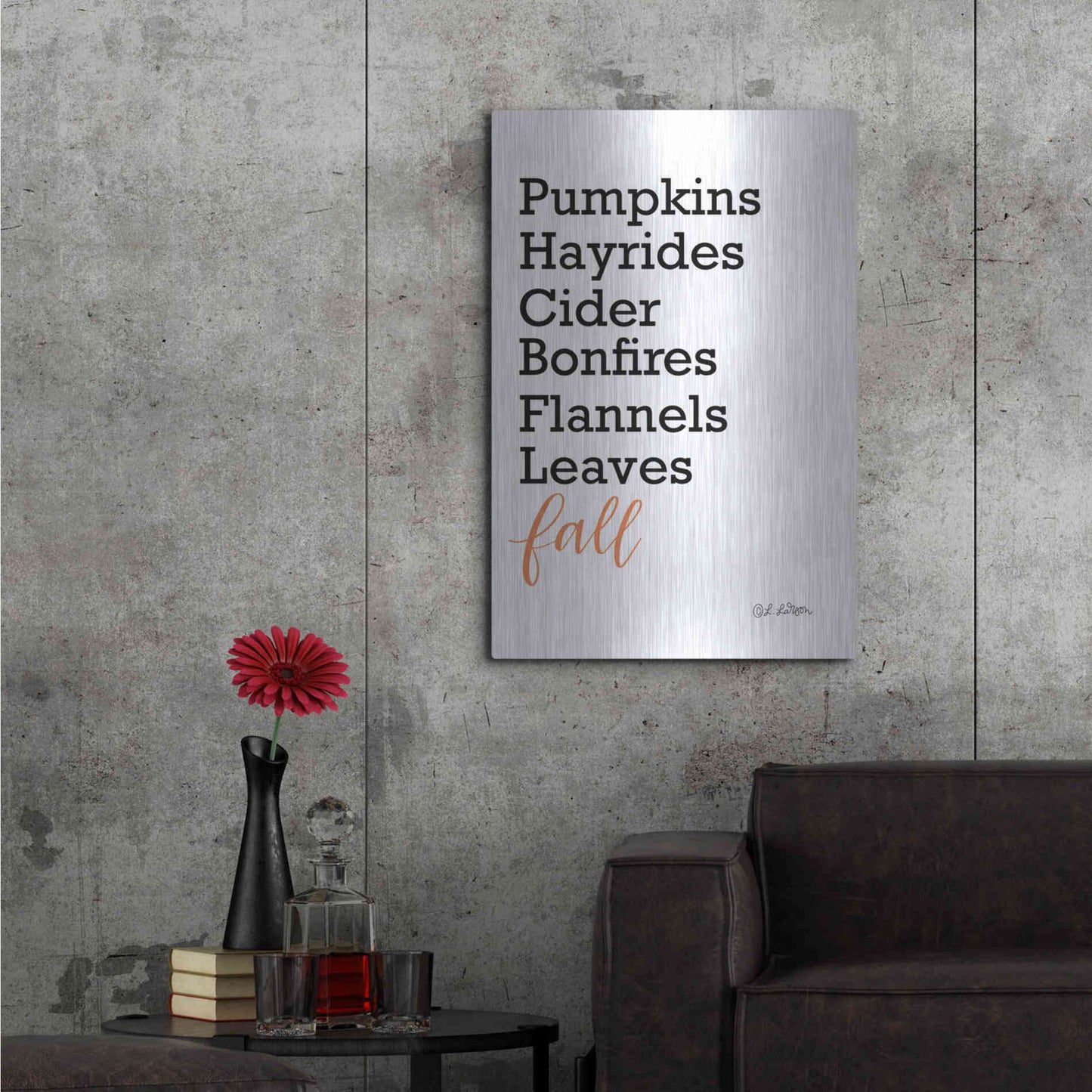 Luxe Metal Art 'Fall Words' by Lisa Larson, Metal Wall Art,24x36