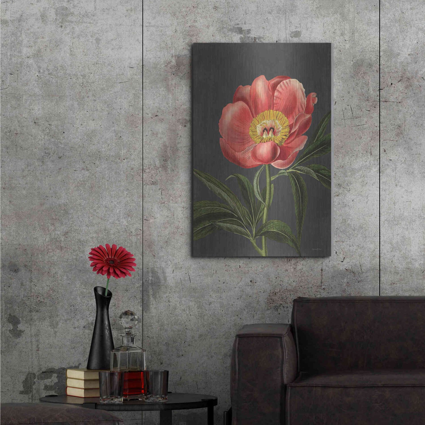 Luxe Metal Art 'Peony' by Lettered & Lined, Metal Wall Art,24x36