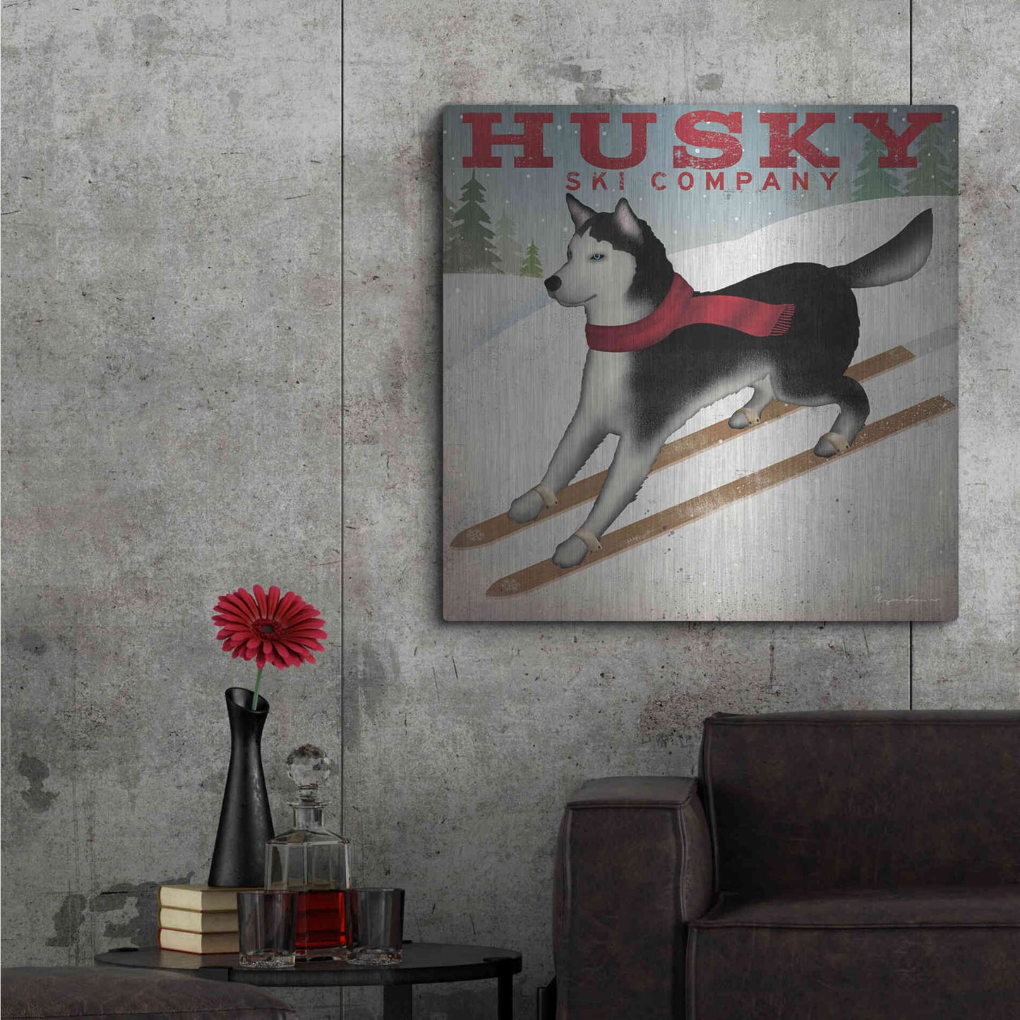 Luxe Metal Art 'Husky Ski Co' by Ryan Fowler, Metal Wall Art,36x36