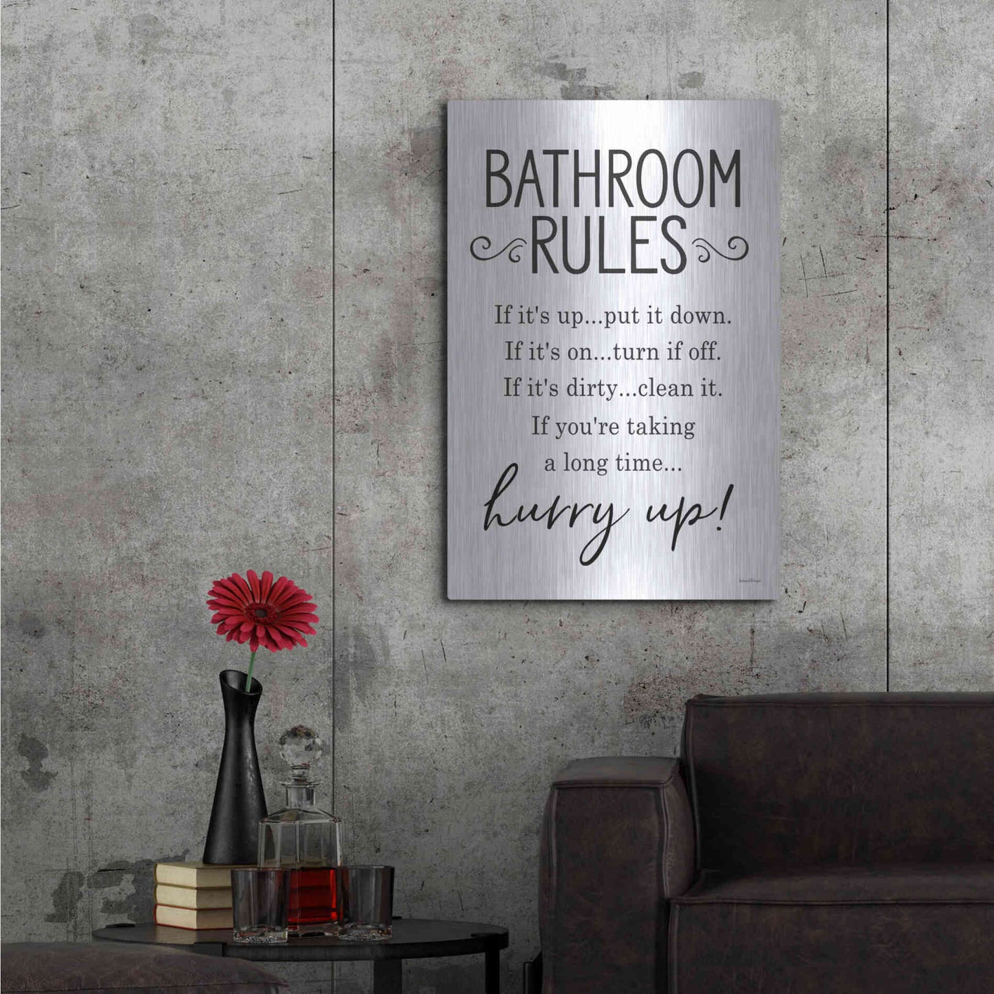 Luxe Metal Art 'Bathroom Rules' by Lettered & Lined, Metal Wall Art,24x36