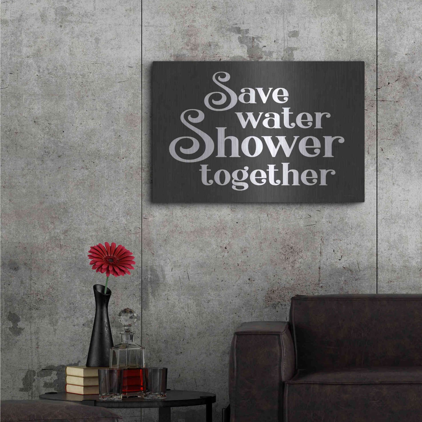 Luxe Metal Art 'Save Water, Shower Together' by Lettered & Lined, Metal Wall Art,36x24