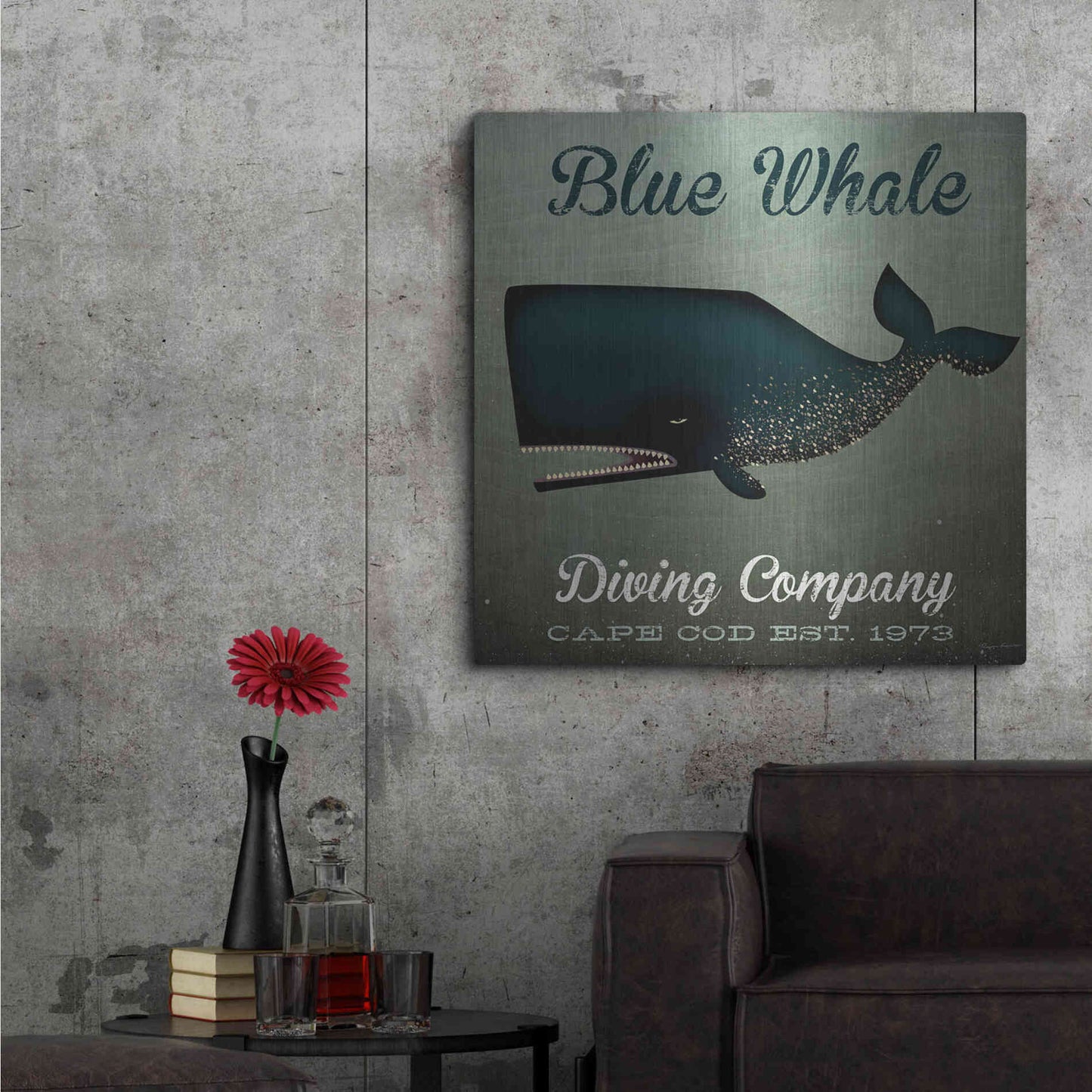 Luxe Metal Art 'Barnacle Whale Diving Co' by Ryan Fowler, Metal Wall Art,36x36