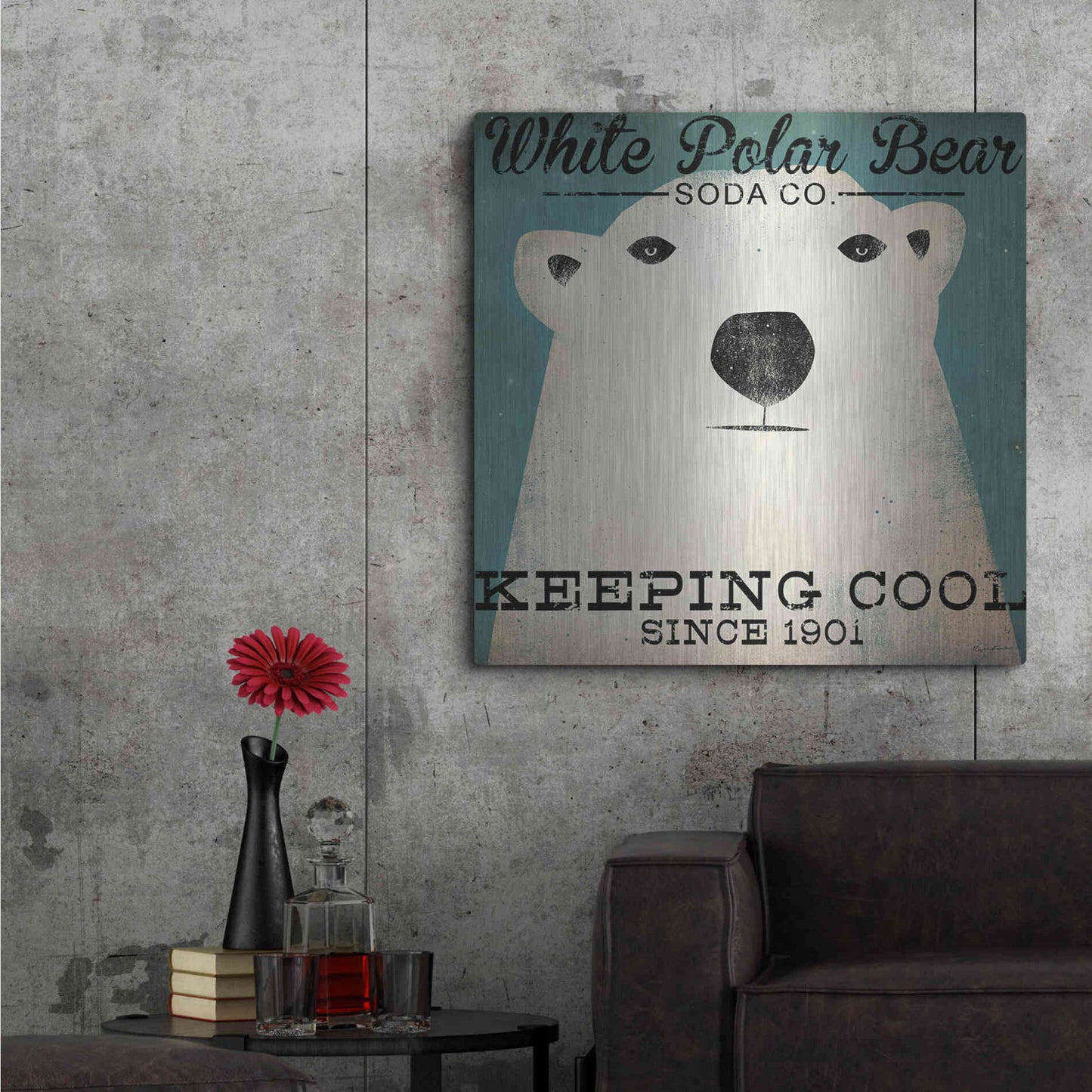 Luxe Metal Art 'Polar Bear Soda Co' by Ryan Fowler, Metal Wall Art,36x36