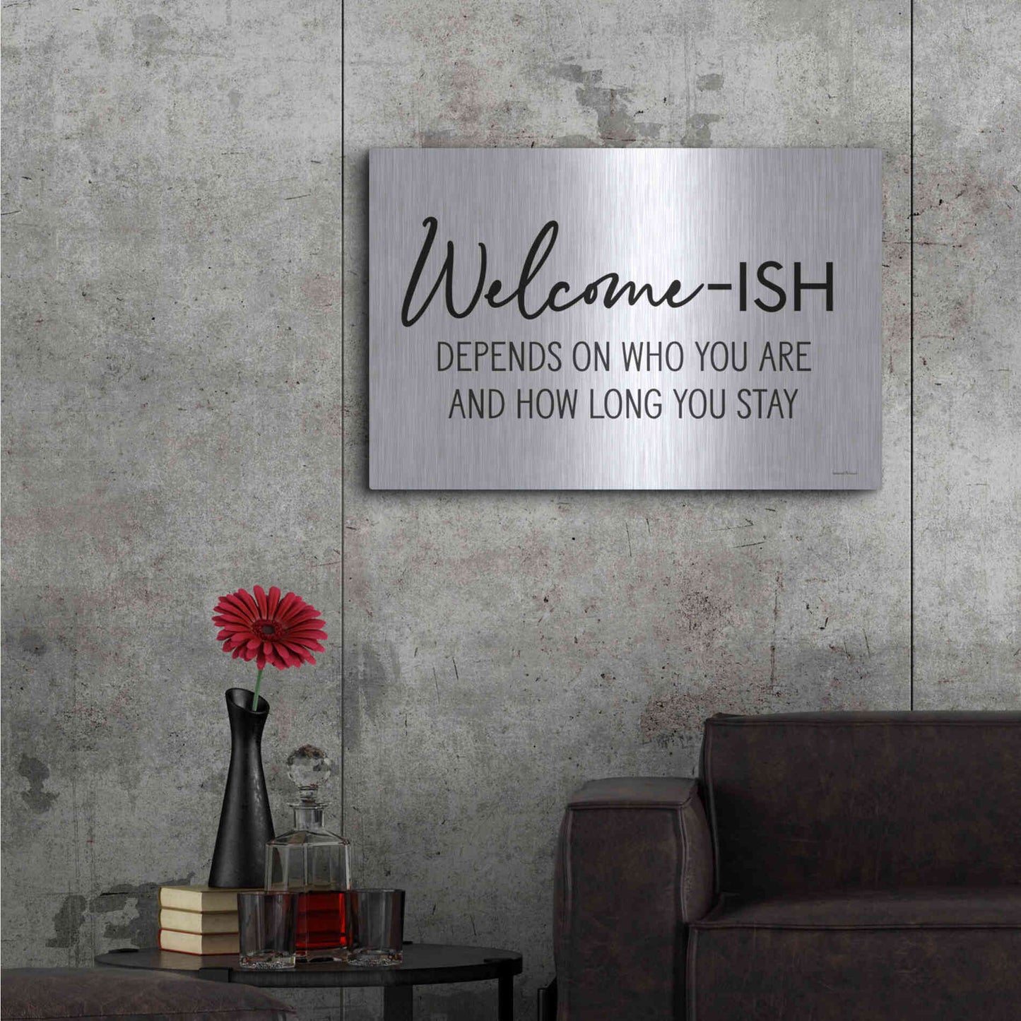 Luxe Metal Art 'Welcome-ish' by Lettered & Lined, Metal Wall Art,36x24