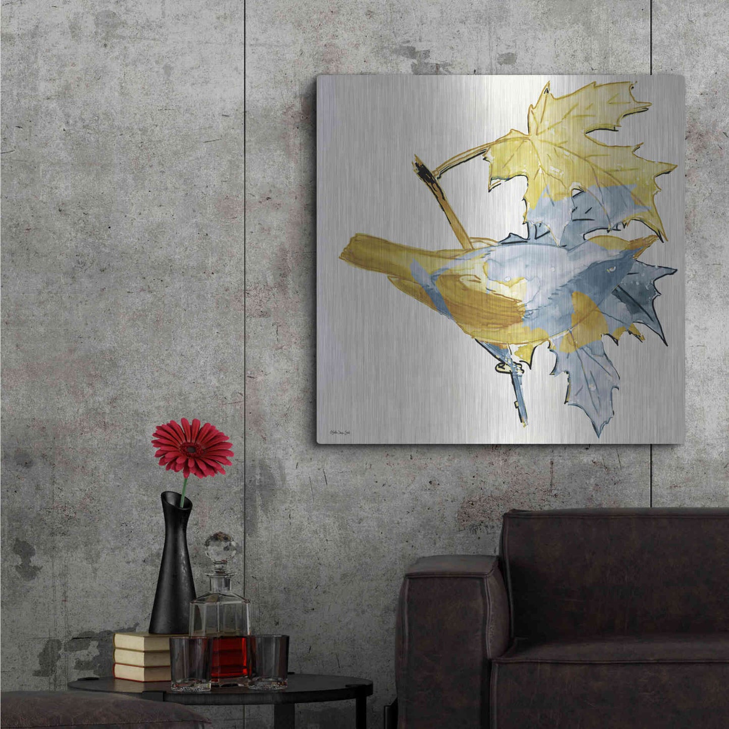 Luxe Metal Art 'Blue and Gold Bird' by Stellar Design Studio, Metal Wall Art,36x36