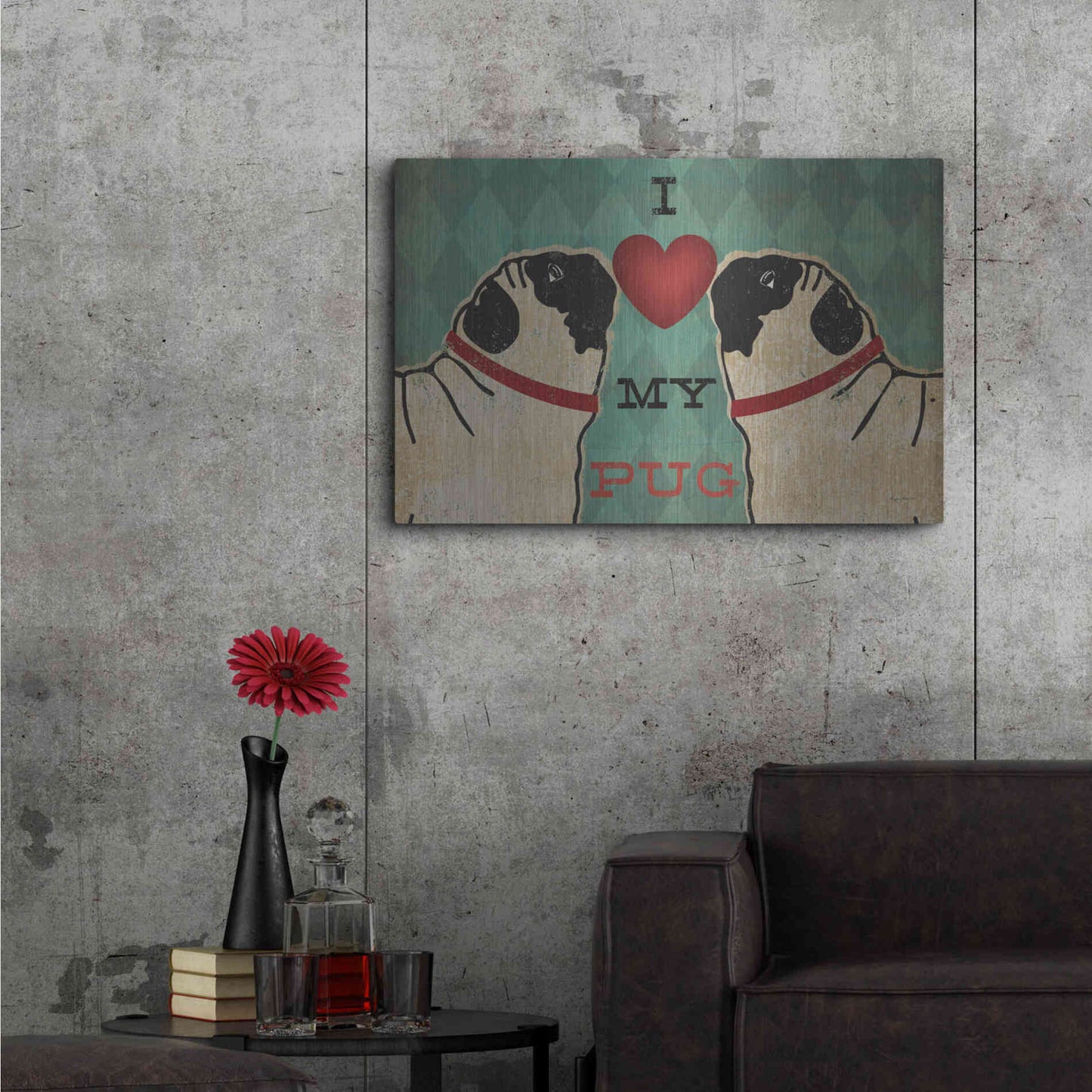 Luxe Metal Art 'Pug and Pug - I Love My Pug' by Ryan Fowler, Metal Wall Art,36x24