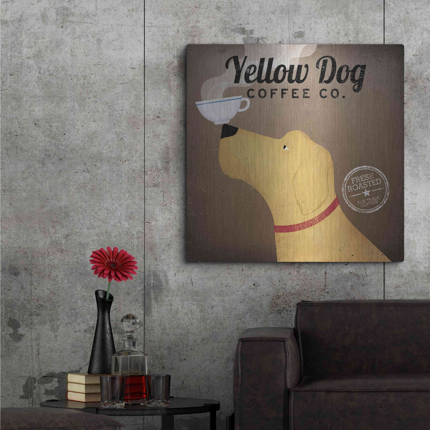 Luxe Metal Art 'Yellow Dog Coffee Co' by Ryan Fowler, Metal Wall Art,36x36