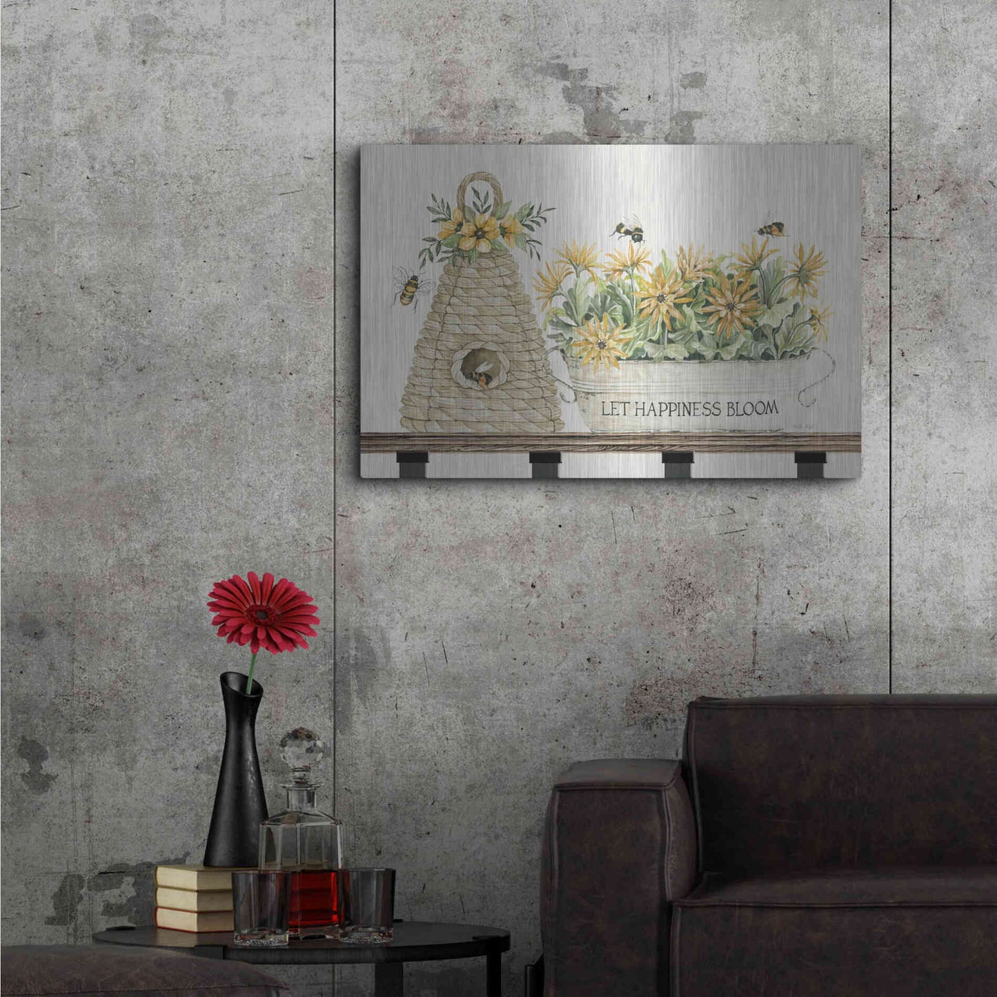 Luxe Metal Art 'Let Happiness Bloom Bee Hive' by Cindy Jacobs, Metal Wall Art,36x24