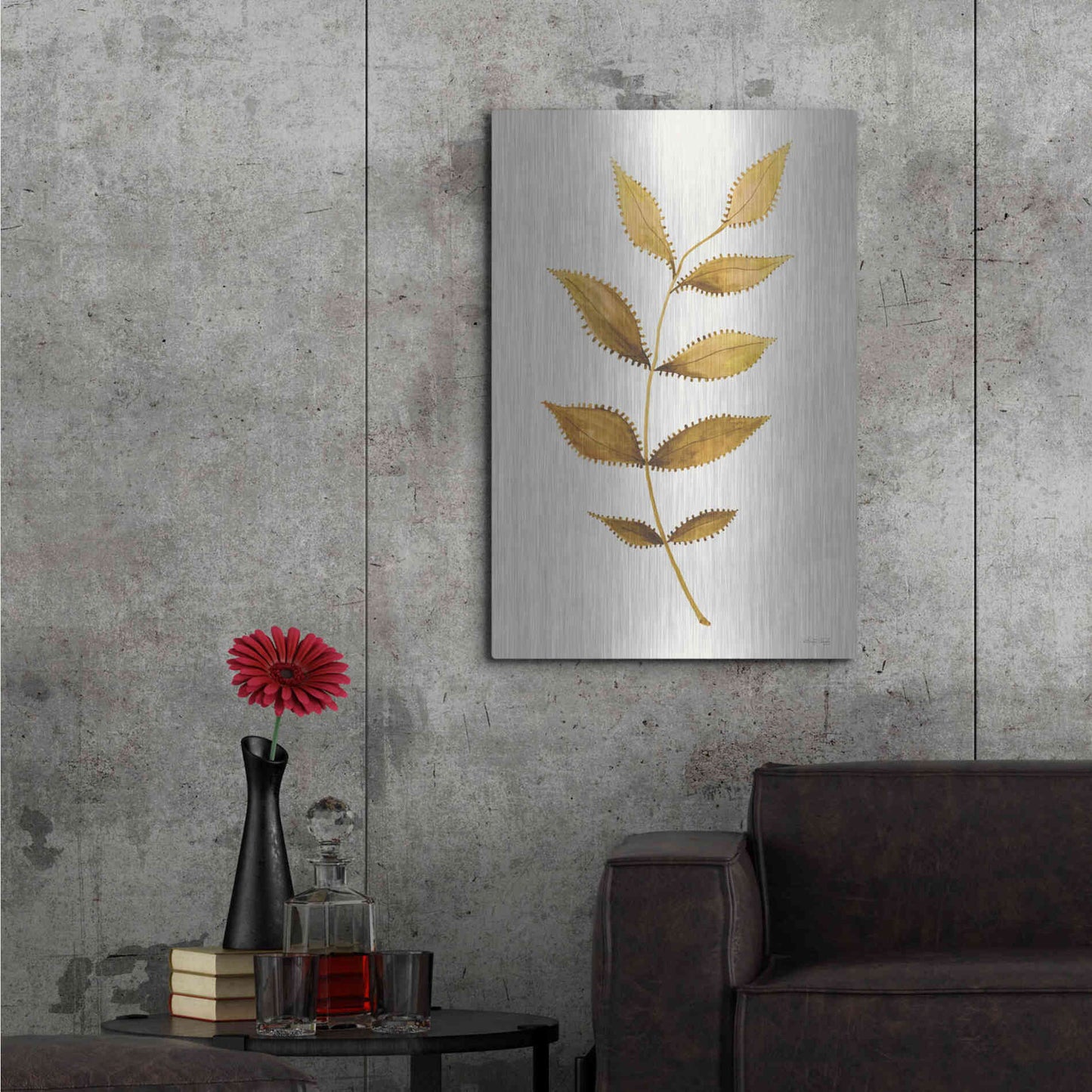 Luxe Metal Art 'Golden Spotted Leaves' by Cindy Jacobs, Metal Wall Art,24x36
