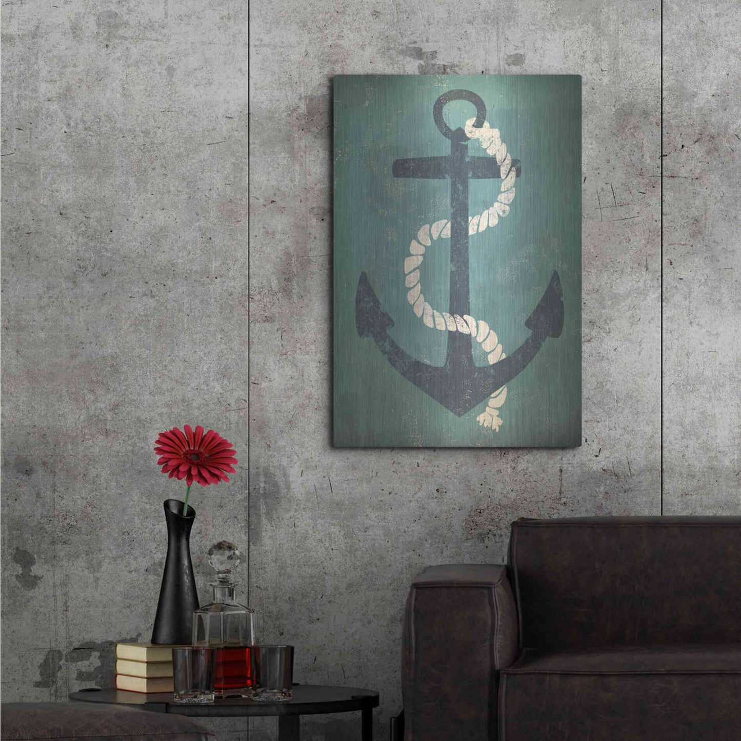 Luxe Metal Art 'Nautical Anchor Vertical Blue' by Ryan Fowler, Metal Wall Art,24x36